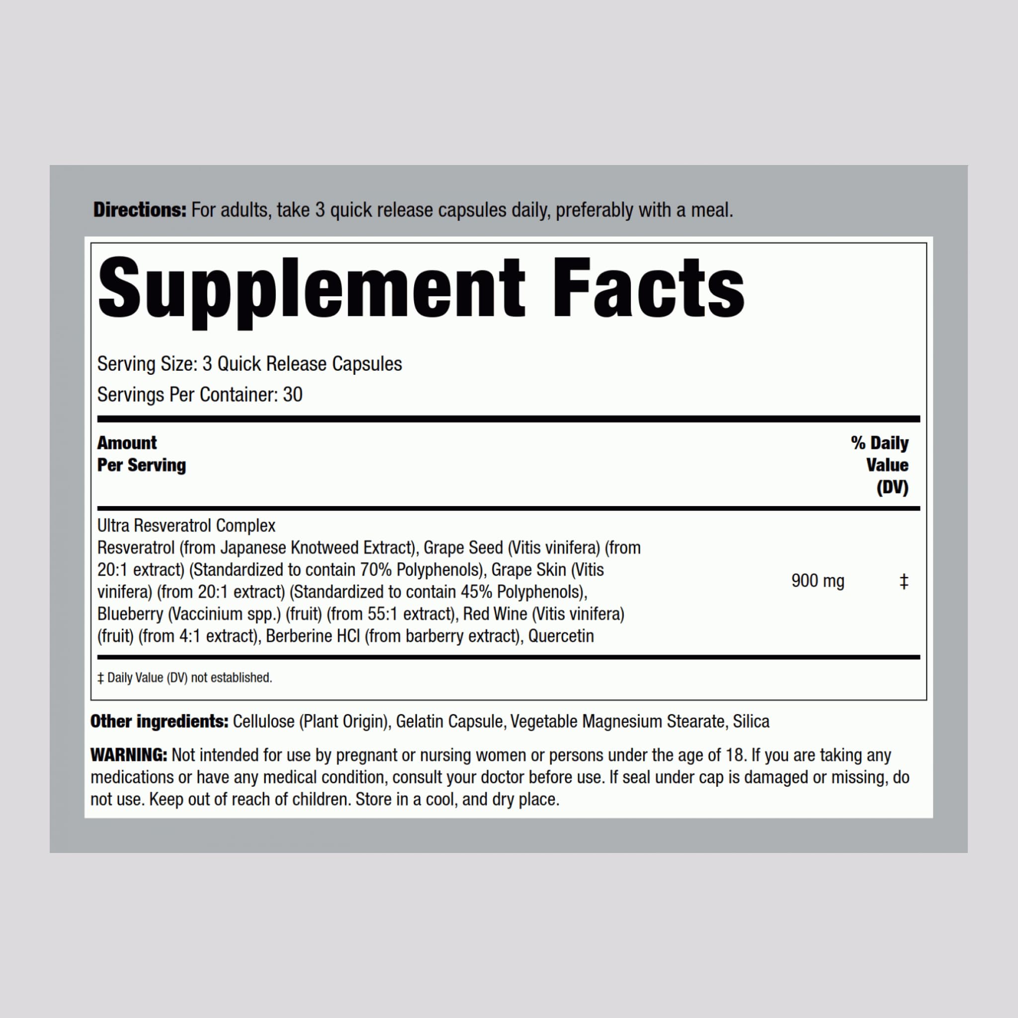 Foto 3 pulgar | Suplemento Piping Rock Resveratrol Berberine 90 Cápsulas - Venta Internacional.