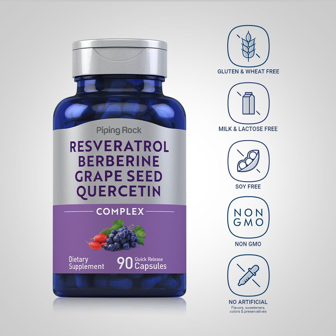 Foto 4 pulgar | Suplemento Piping Rock Resveratrol Berberine 90 Cápsulas - Venta Internacional.