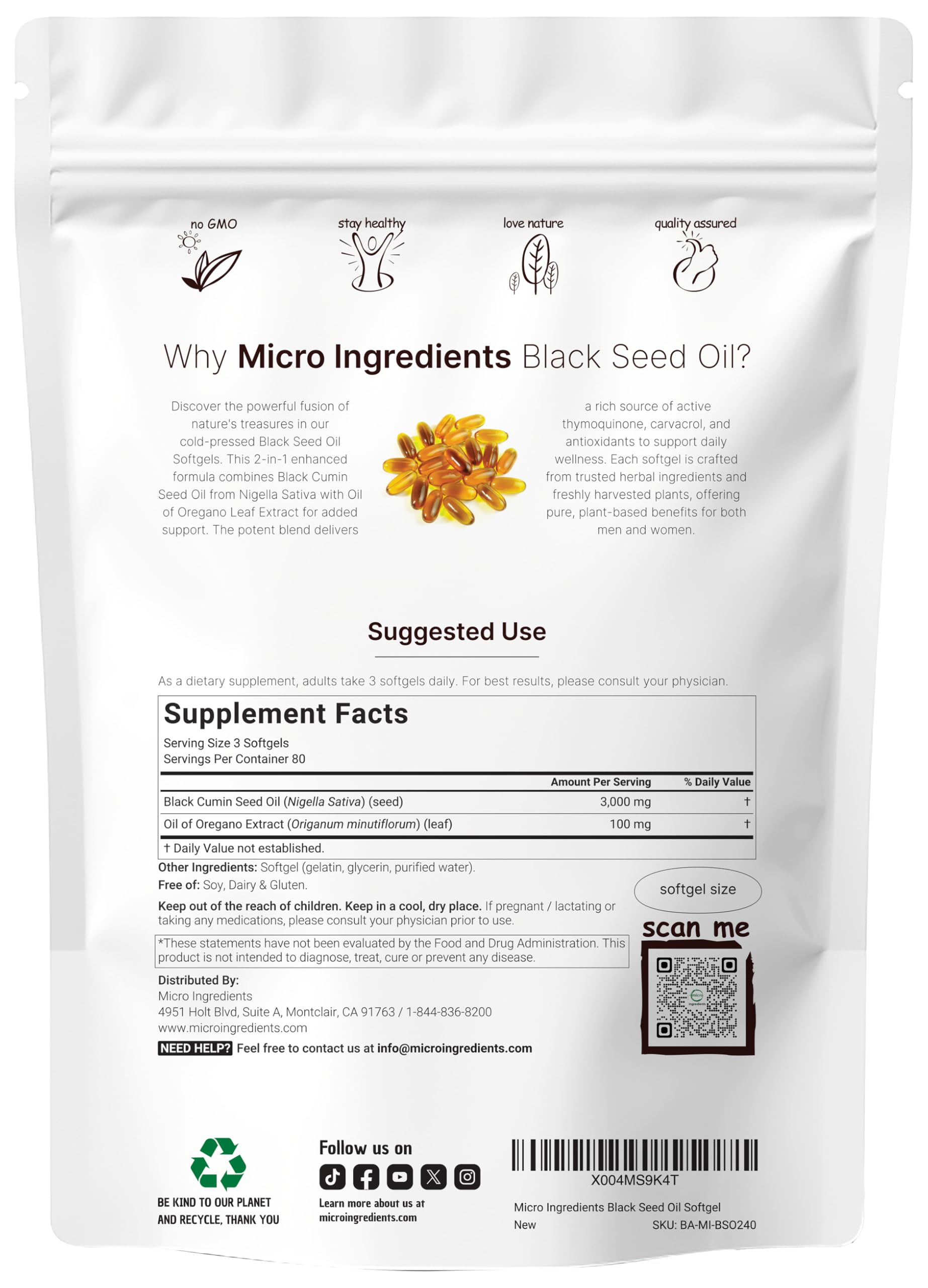 Foto 2 | Suplemento De Microingredientes: Aceite De Semilla Negra  3000 Mg  240 Cápsulas Blandas - Venta Internacional.