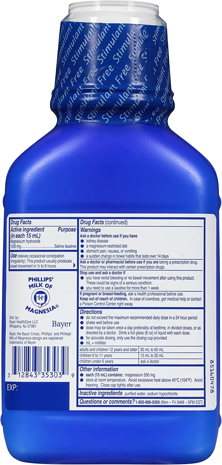 Foto 4 | Laxante Líquido Phillips' Milk Of Magnesia  26 Oz (750 Ml) X2 - Venta Internacional.