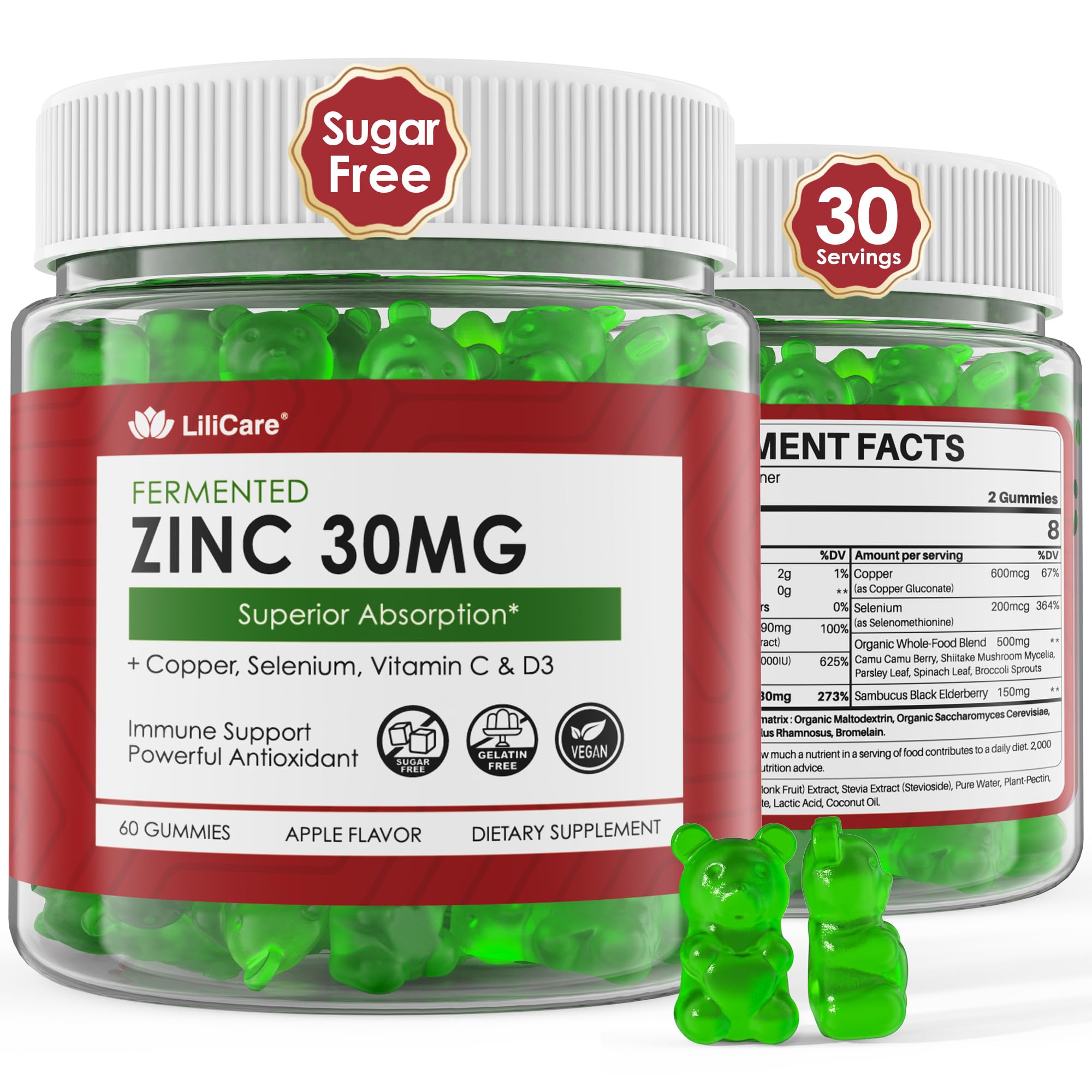 Foto 2 pulgar | Complementa Las Gomitas De Zinc Lilicare De 30 Mg Con Cobre  Selenio  Vitamina C Y D3 - Venta Internacional.