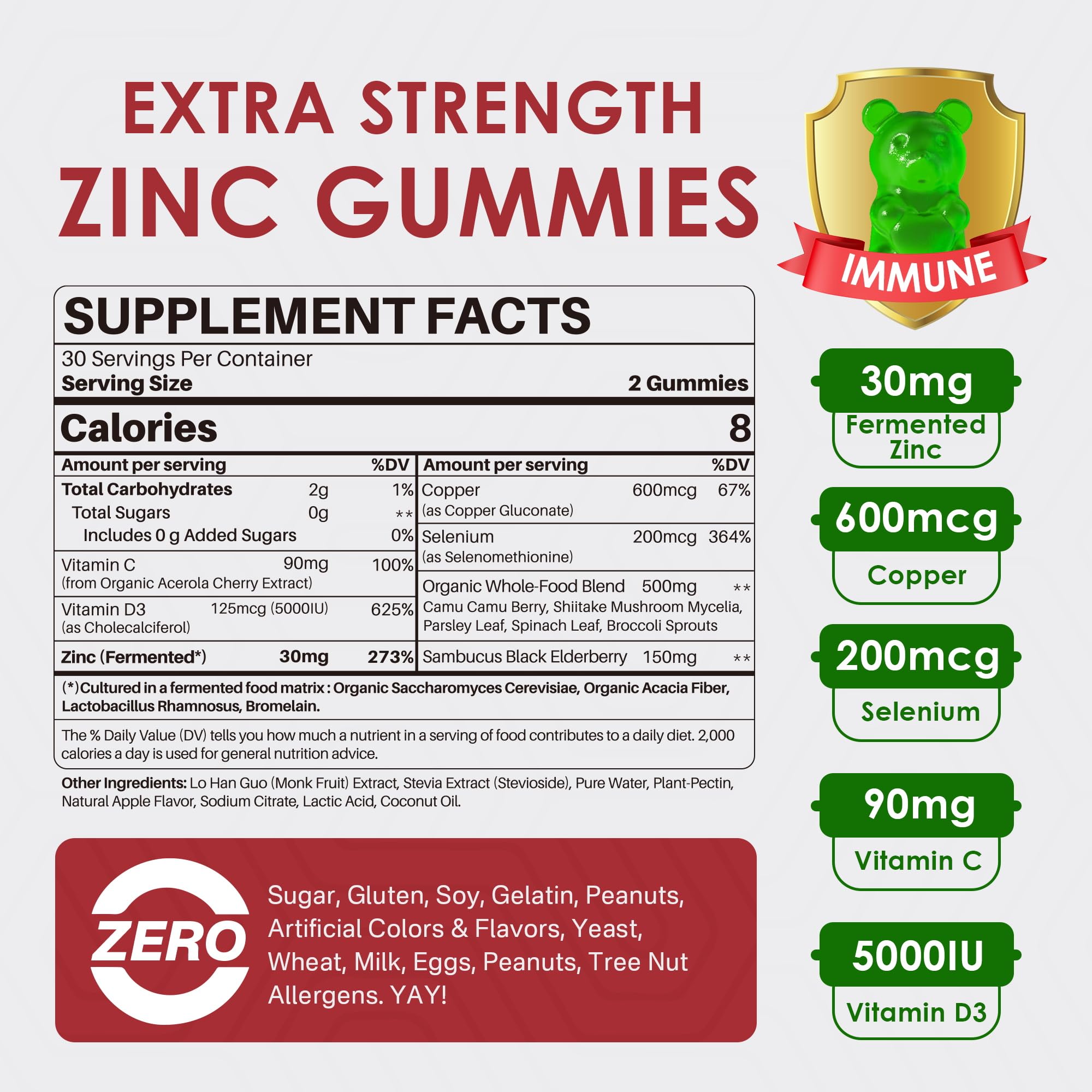 Foto 3 pulgar | Complementa Las Gomitas De Zinc Lilicare De 30 Mg Con Cobre  Selenio  Vitamina C Y D3 - Venta Internacional.