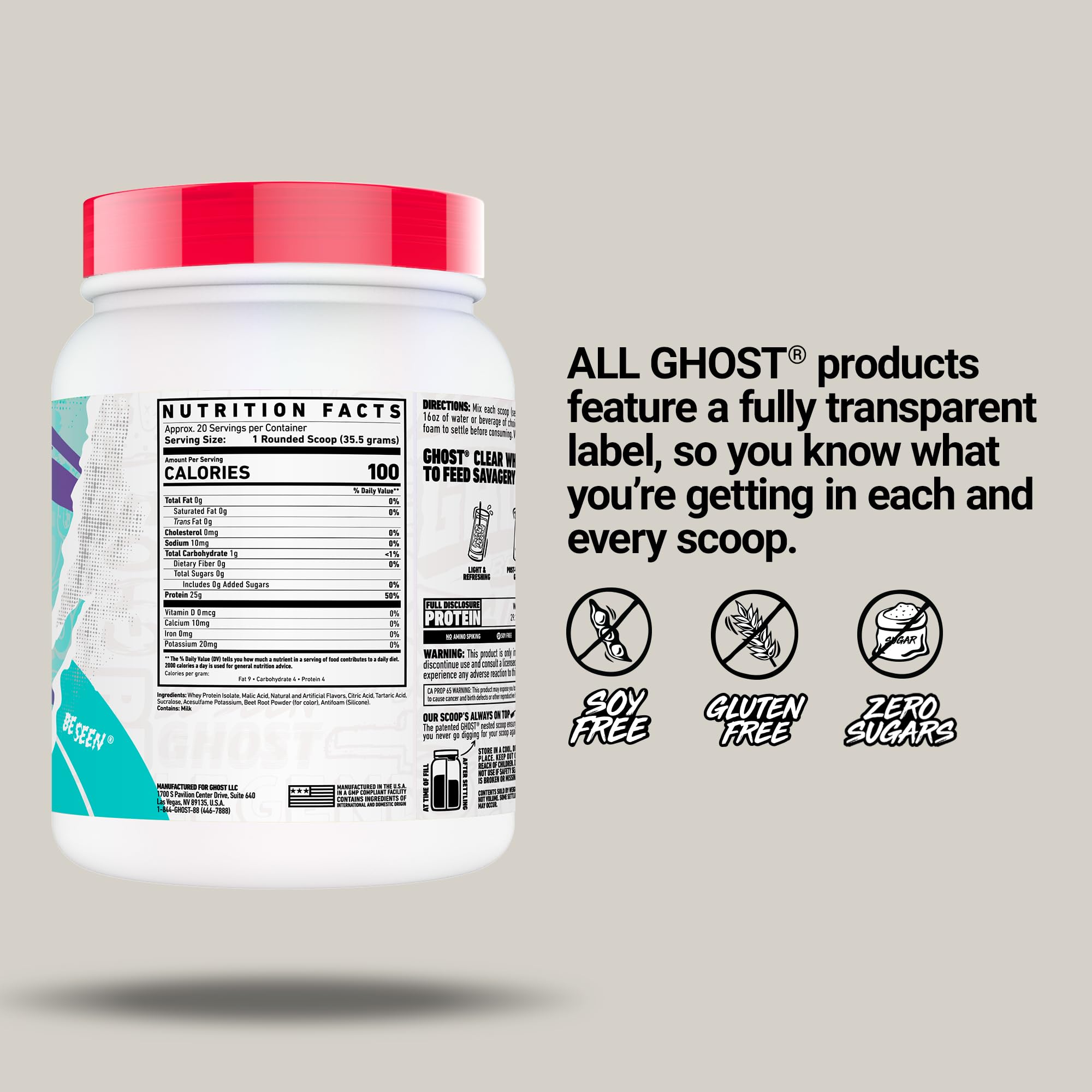 Foto 5 pulgar | Proteína En Polvo Ghost Clear Whey Isolate Fresa 700g - Venta Internacional.