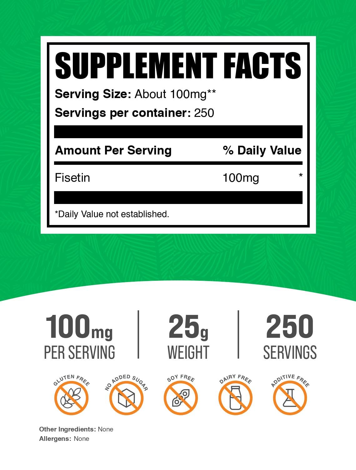 Foto 3 pulgar | Suplemento Bulksupplements.com Fisetina En Polvo 25 G (100 Mg) - Venta Internacional.