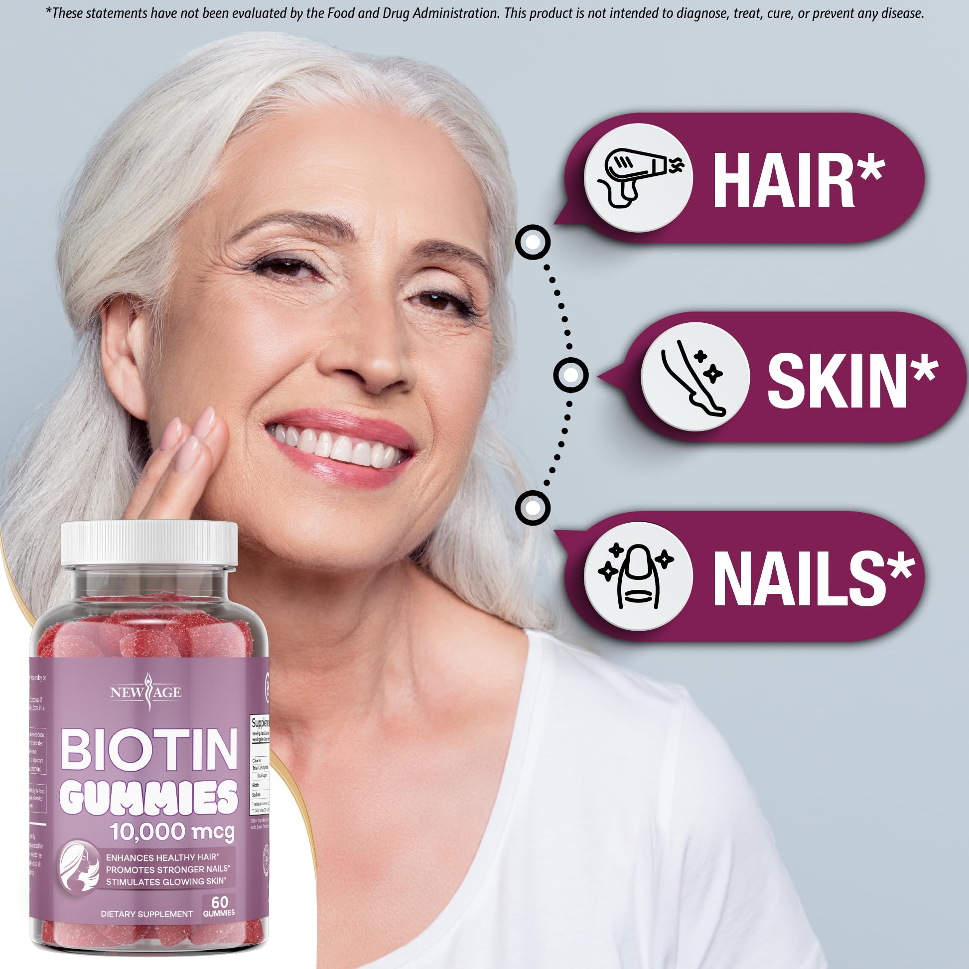 Foto 5 pulgar | Gomitas De Biotina New Age Para Cabello  Piel Y Uñas  10 000 Mcg  120 Unidades - Venta Internacional.