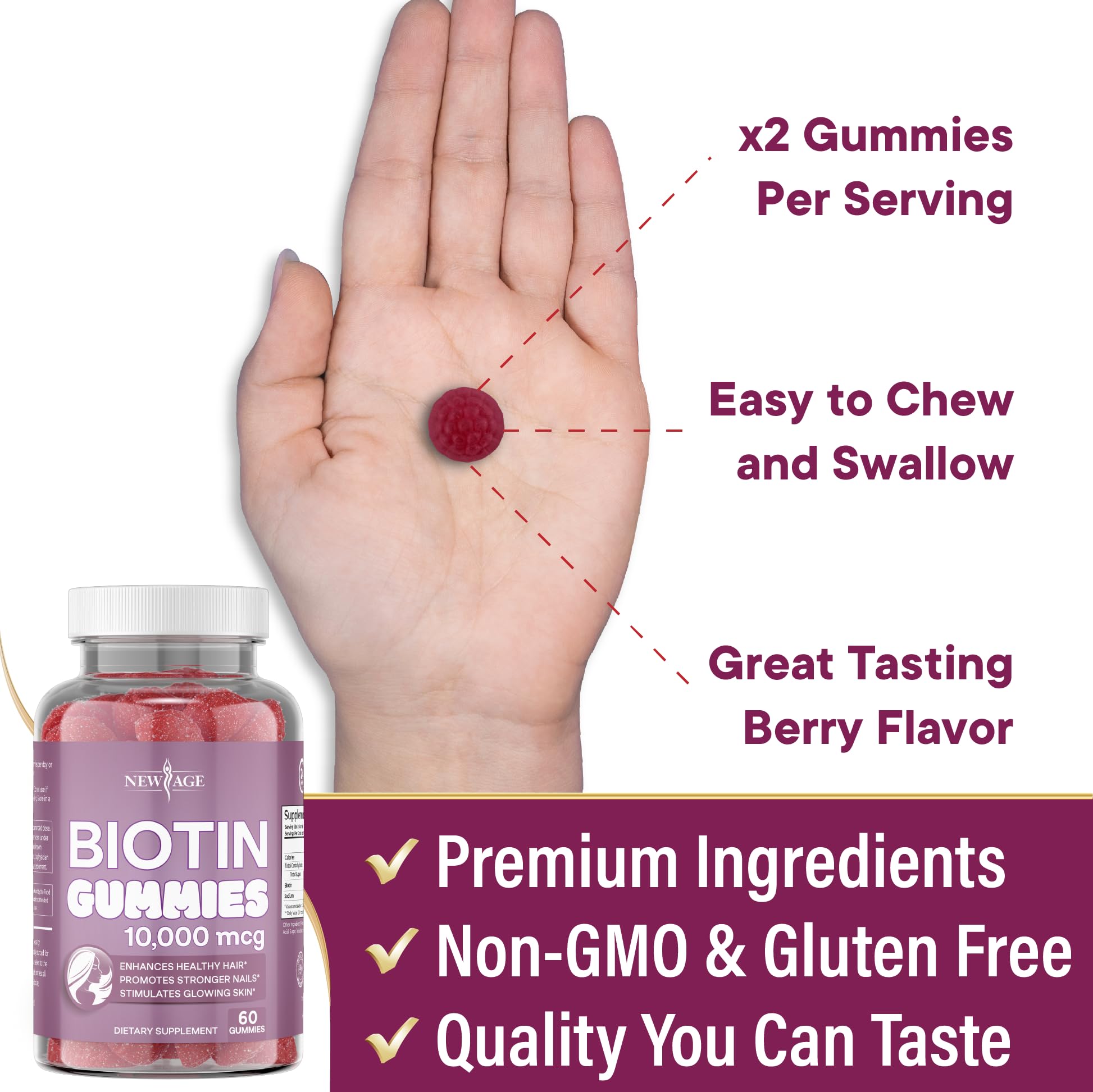 Foto 6 pulgar | Gomitas De Biotina New Age Para Cabello  Piel Y Uñas  10 000 Mcg  120 Unidades - Venta Internacional.