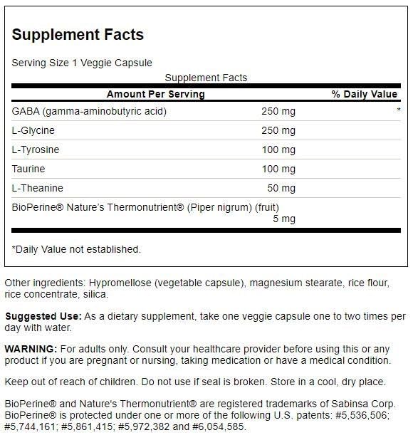 Foto 3 pulgar | Suplemento Swanson Aminoacid Gabaplex Con L-tirosina Y L-teanina 60 Cápsulas - Venta Internacional.