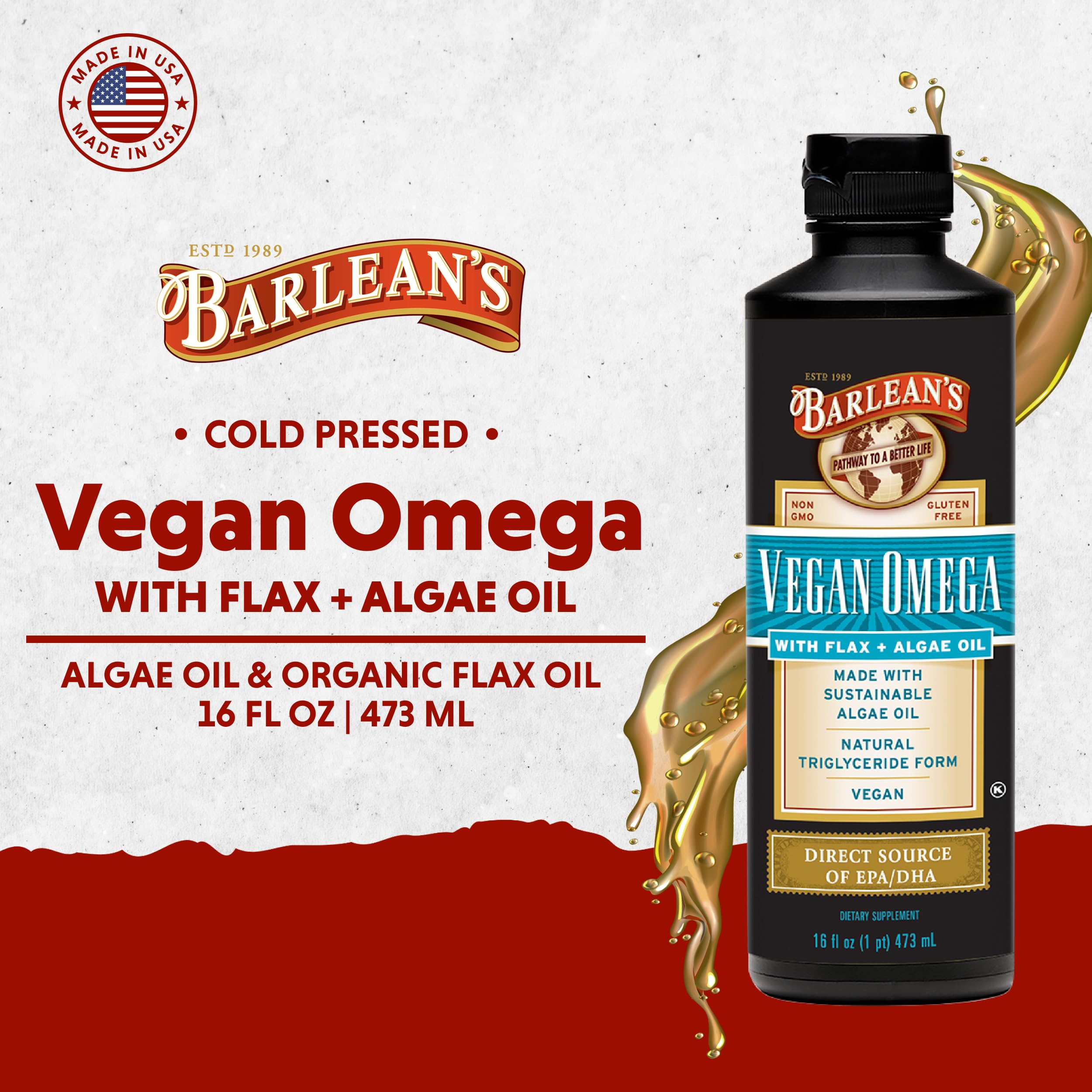 Foto 4 pulgar | Suplemento De Aceite Líquido De Lino Y Algas Vegan Omega De Barlean  480 Ml - Venta Internacional.