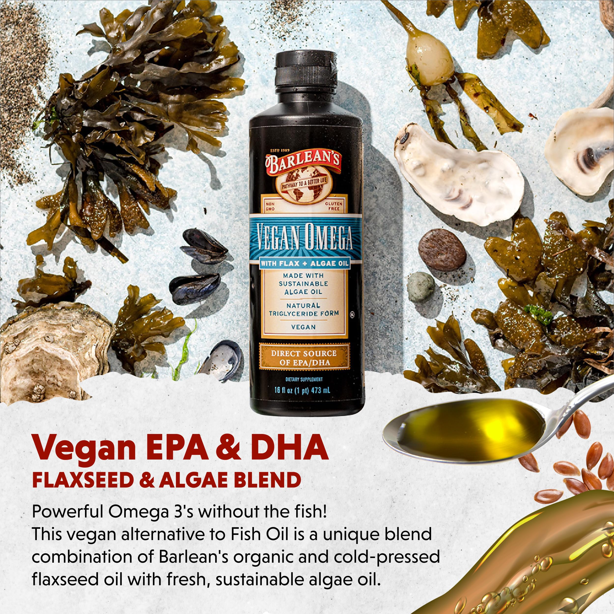 Foto 4 | Suplemento De Aceite Líquido De Lino Y Algas Vegan Omega De Barlean  480 Ml - Venta Internacional.