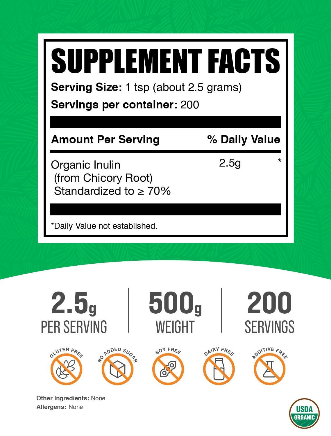 Foto 3 pulgar | Supplement Bulksupplements.com Polvo De Inulina Orgánica 500 G - Venta Internacional.