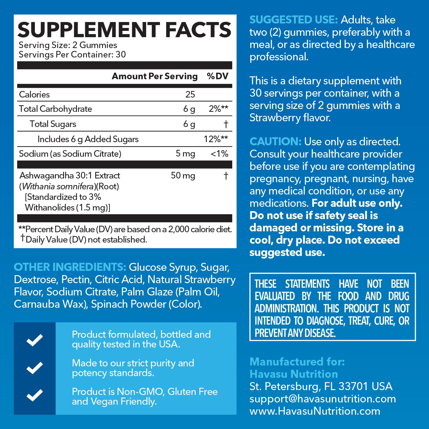 Foto 3 pulgar | Gomitas De Ashwagandha Supplement Havasu Nutrition  60 Unidades - Venta Internacional.