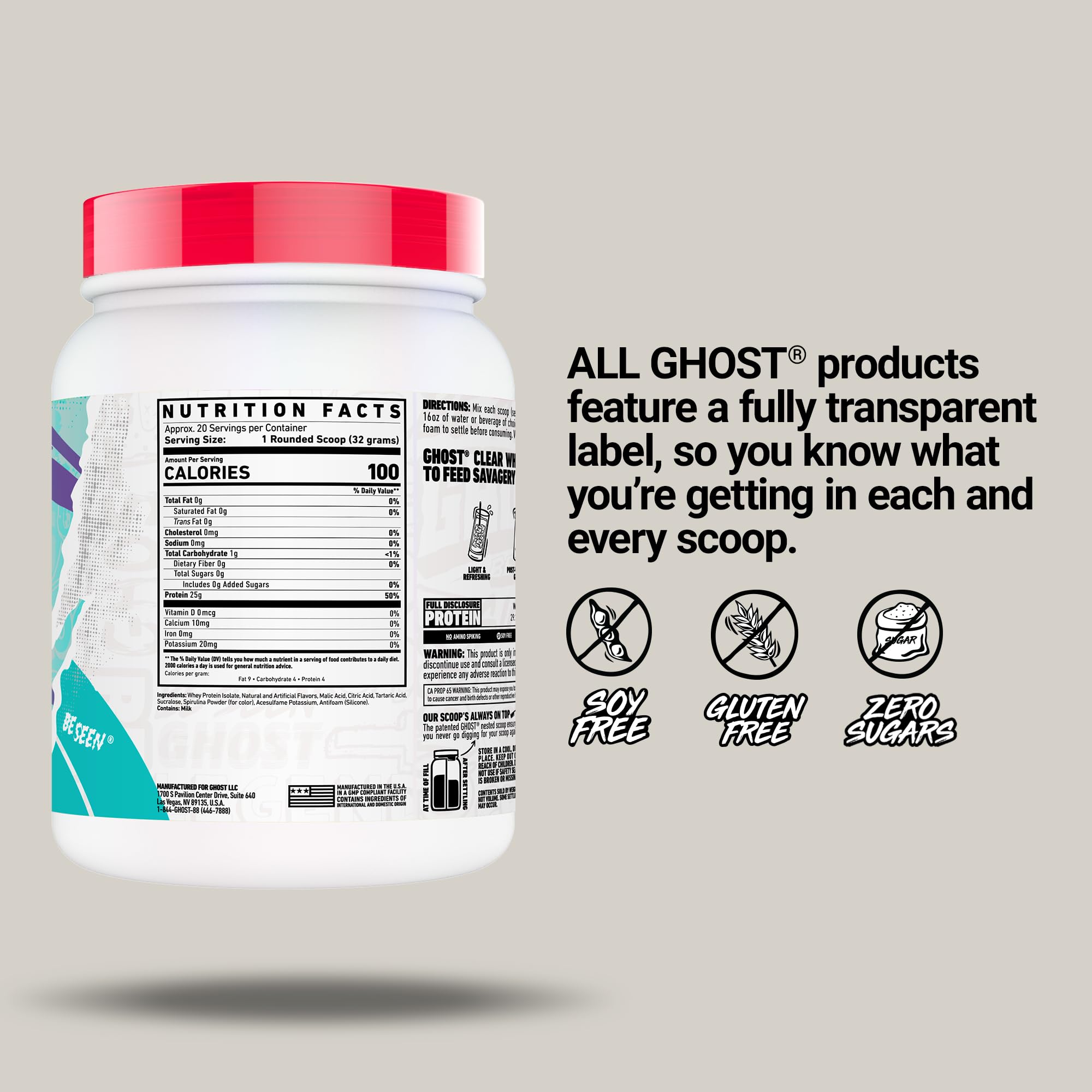 Foto 4 | Proteína En Polvo Ghost Clear Whey Isolate Blue Raspberry 640g - Venta Internacional.