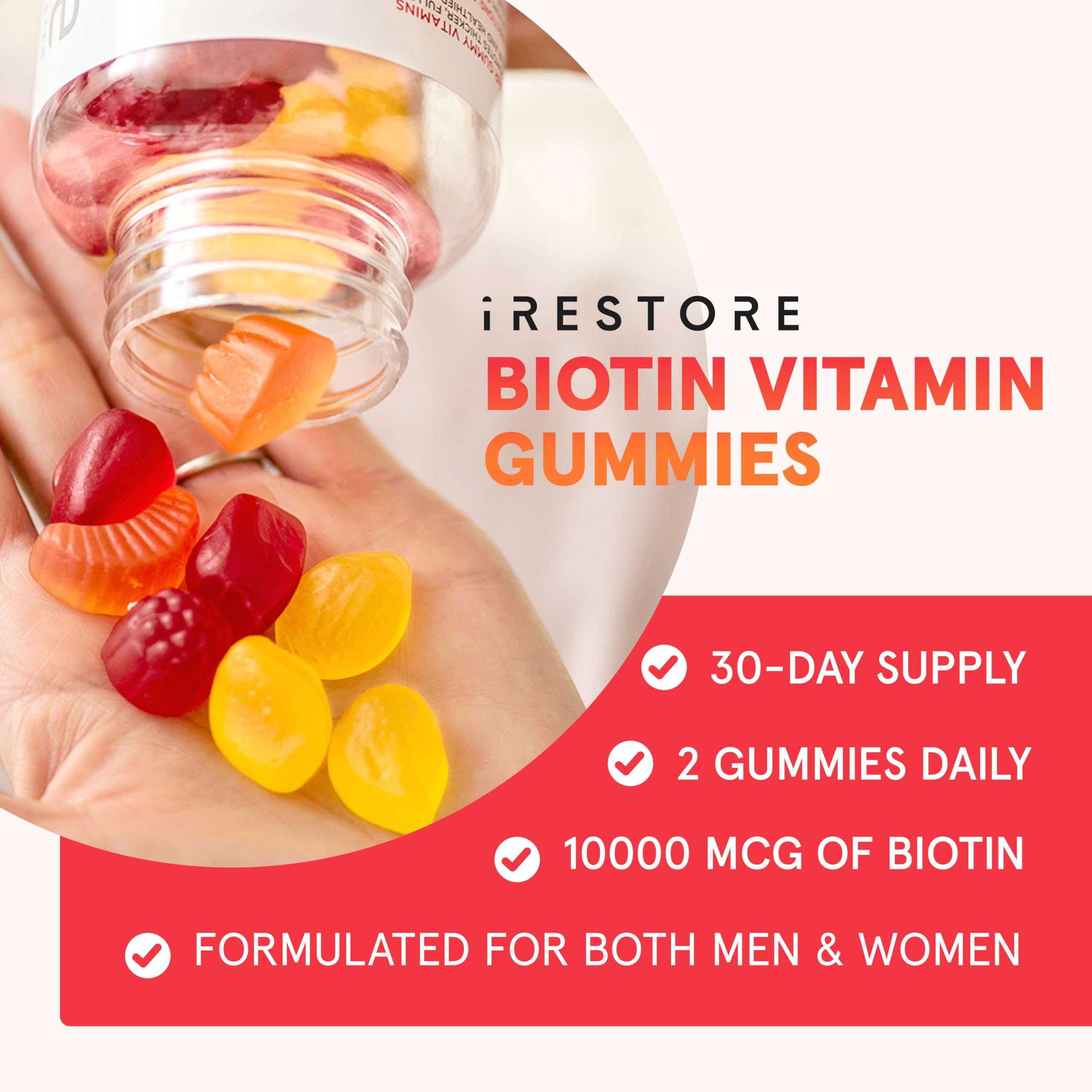 Foto 2 | Gominolas Para El Cabello Con Vitaminas Irestore Biotina De 10 000 Mcg Para Mujeres Y Hombres - Venta Internacional.