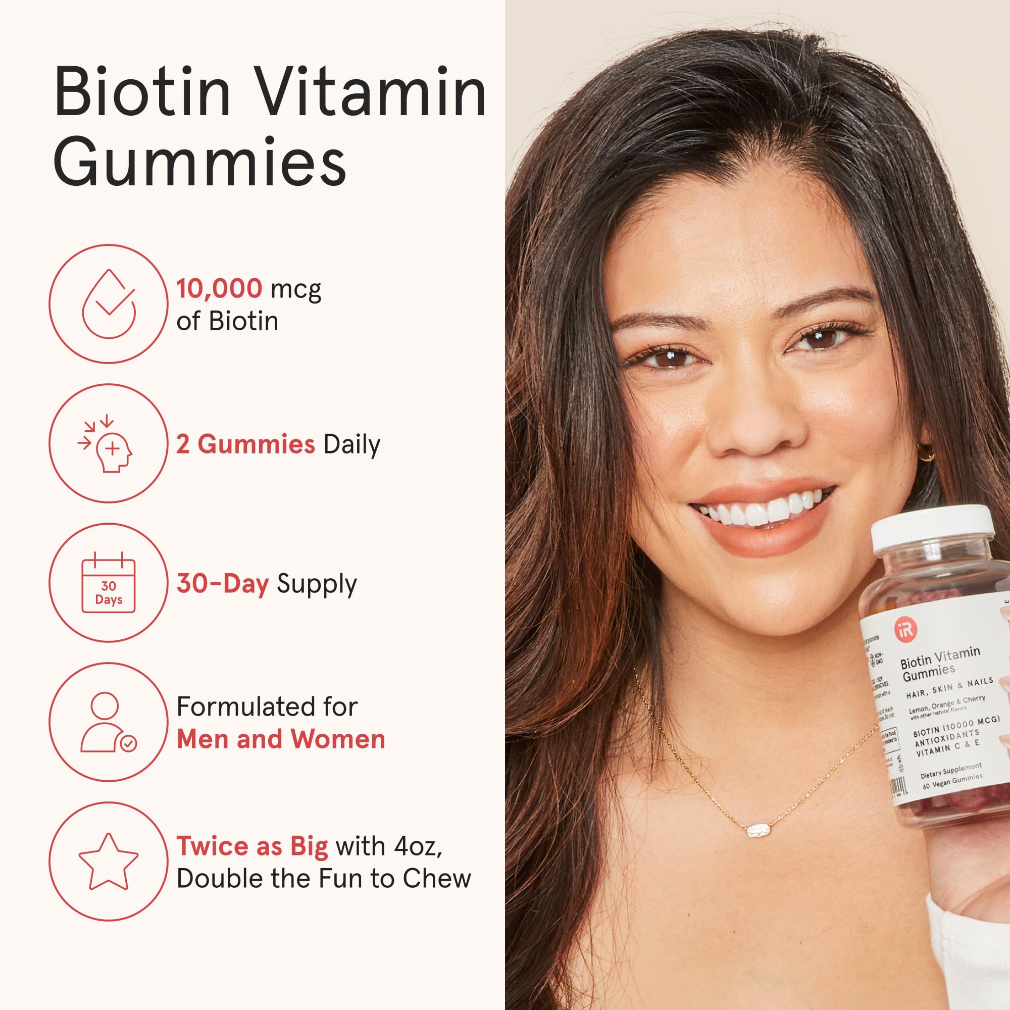 Foto 3 | Gominolas Para El Cabello Con Vitaminas Irestore Biotina De 10 000 Mcg Para Mujeres Y Hombres - Venta Internacional.