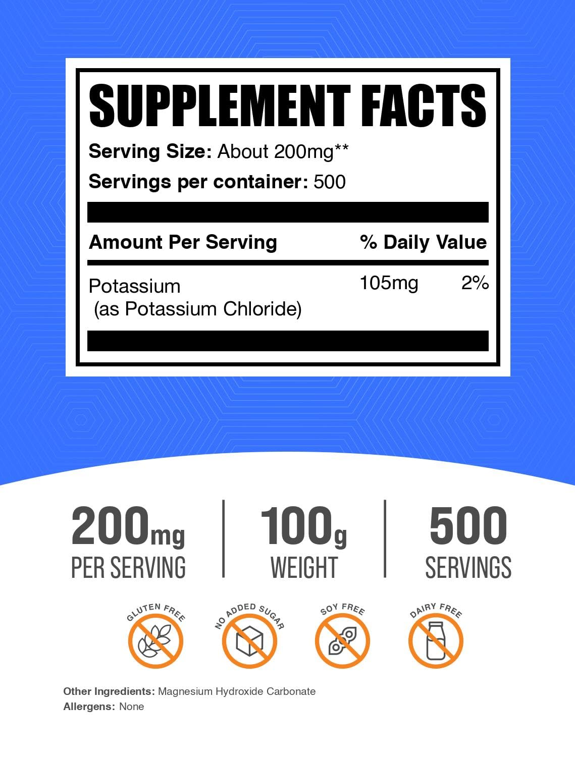Foto 3 pulgar | Supplement Bulksupplements.com Cloruro De Potasio 100 G - Venta Internacional.