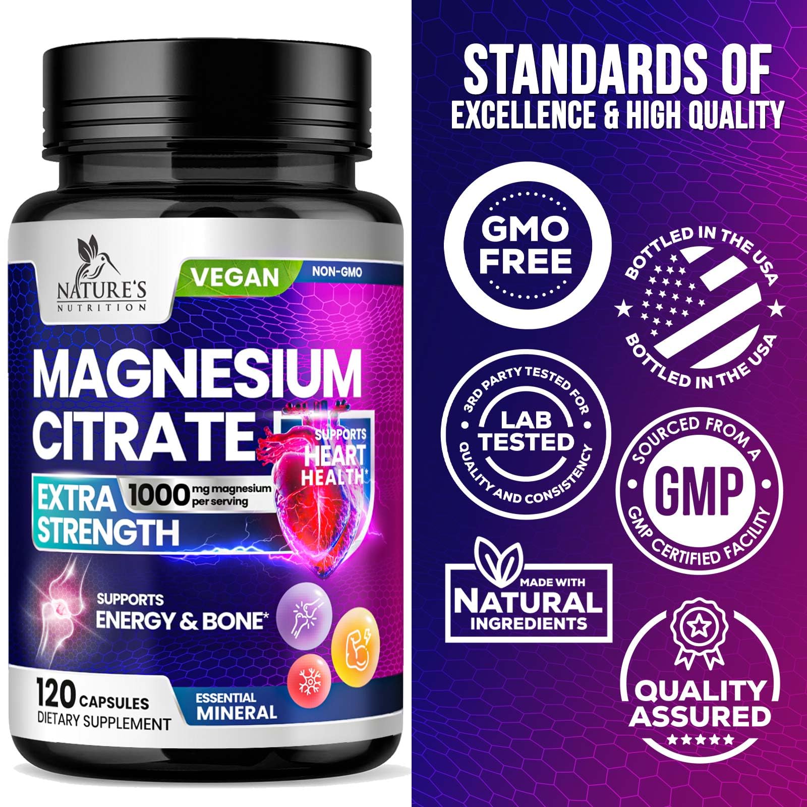 Foto 5 pulgar | Suplemento De Citrato De Magnesio Nature's Nutrition 1000 Mg 120 Cápsulas - Venta Internacional.