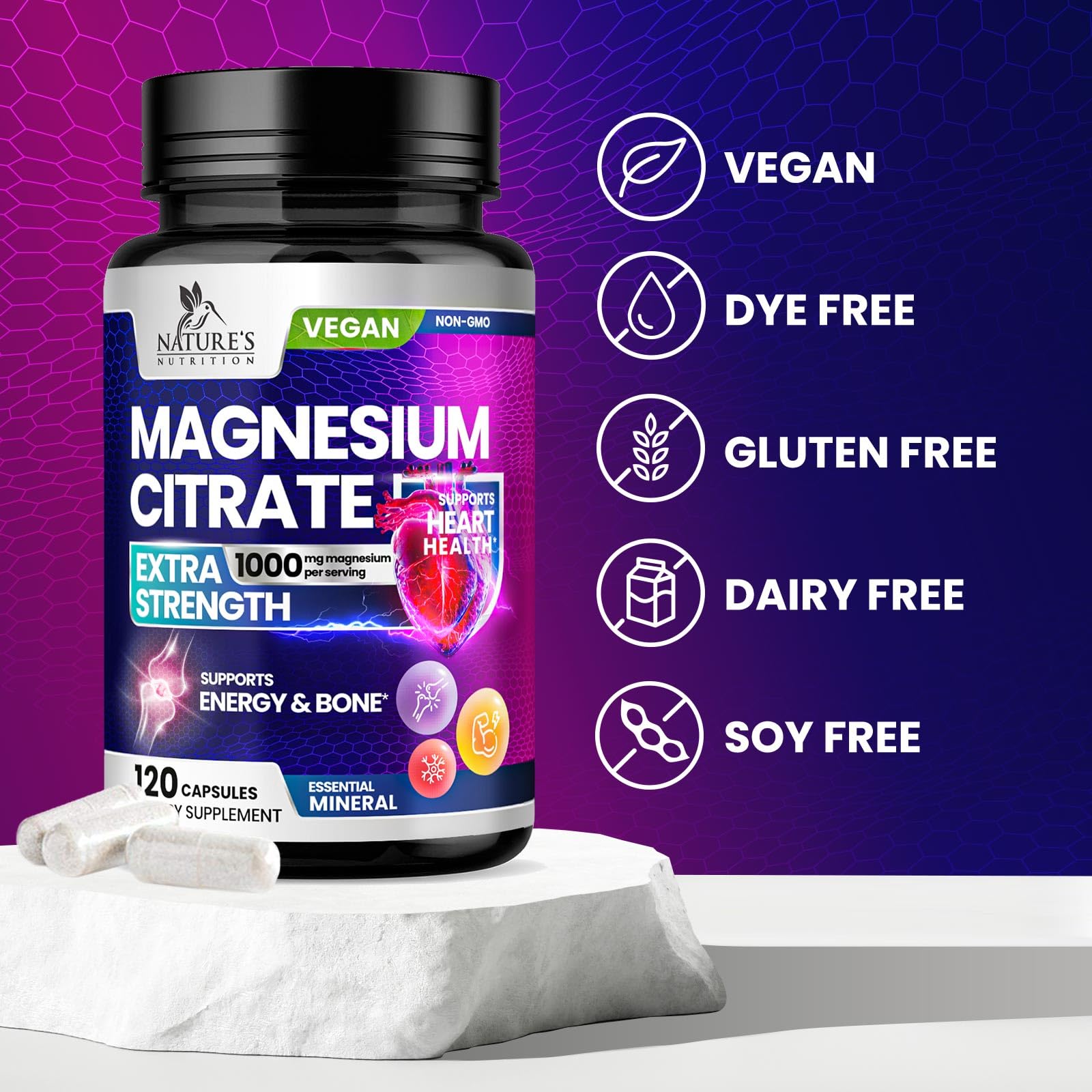 Foto 7 pulgar | Suplemento De Citrato De Magnesio Nature's Nutrition 1000 Mg 120 Cápsulas - Venta Internacional.