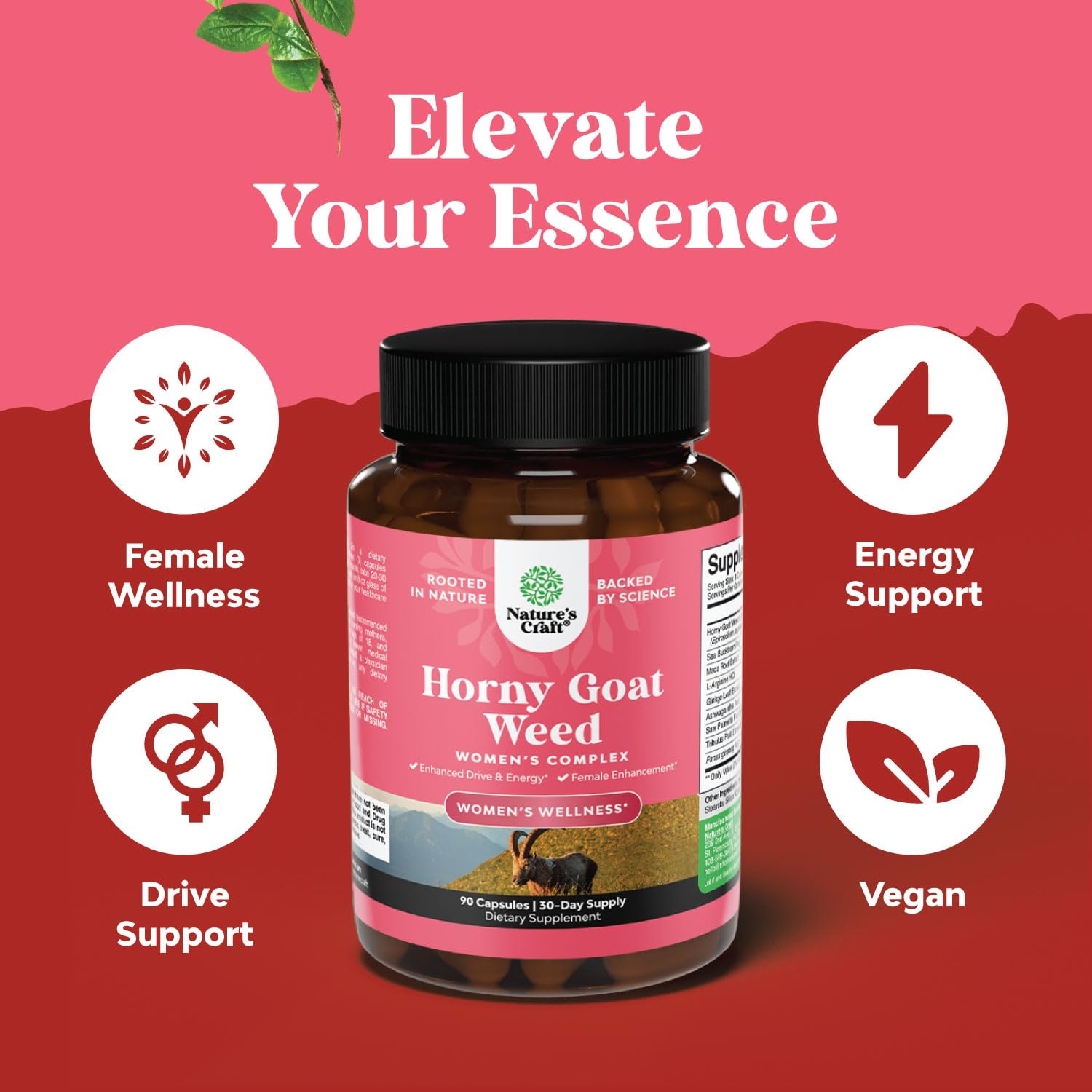 Foto 4 pulgar | Suplemento Natures Craft Horny Goat Weed Para Mujer  90 Cápsulas - Venta Internacional.