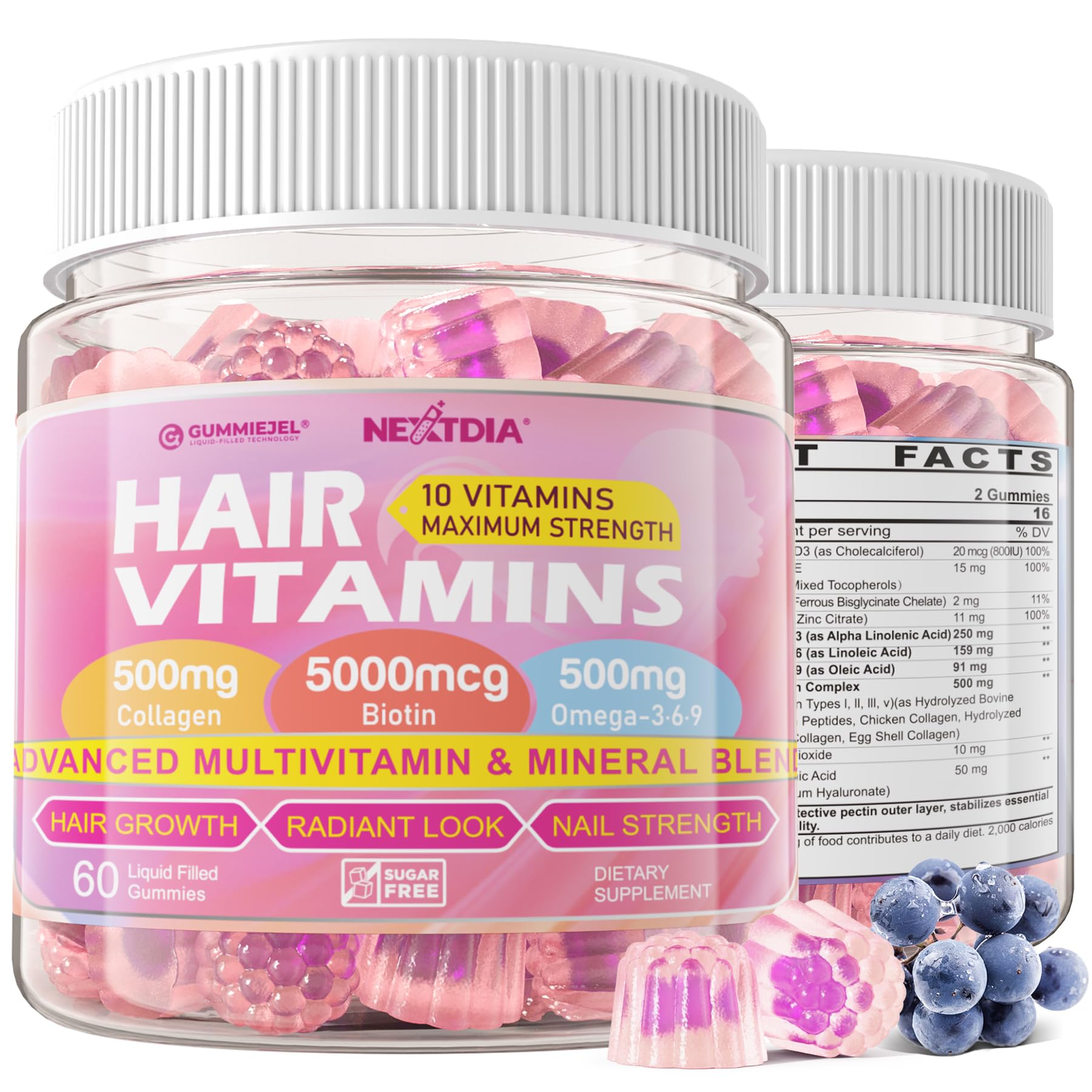 Foto 2 pulgar | Gominolas De Vitaminas Para El Cabello Nextdia Con Péptidos De Colágeno Y Biotina - Venta Internacional.