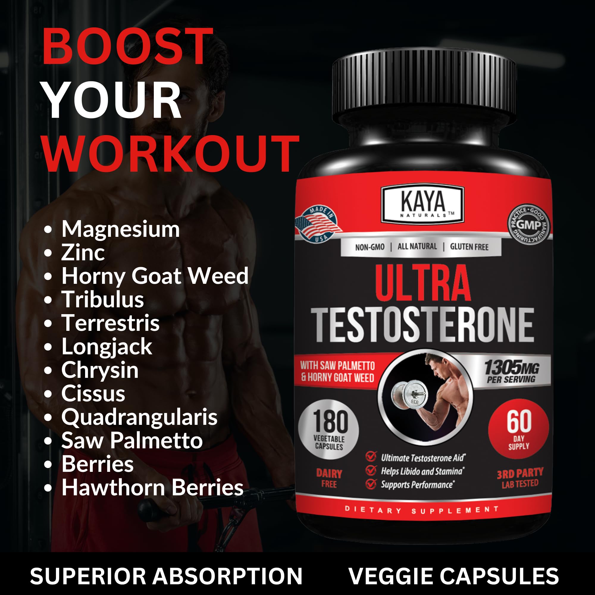 Foto 5 | Suplemento Kaya Naturals Ultratest - T Booster Para Hombre  180 Cápsulas - Venta Internacional.