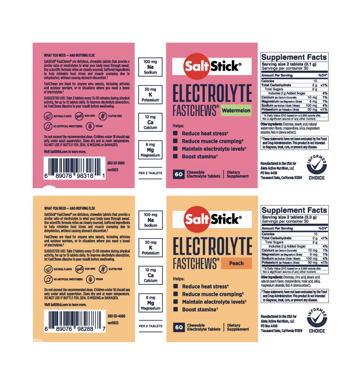 Foto 2 | Electrolyte Fastchews Saltstick 60 Unidades De Melocotón Y Sandía - Venta Internacional.