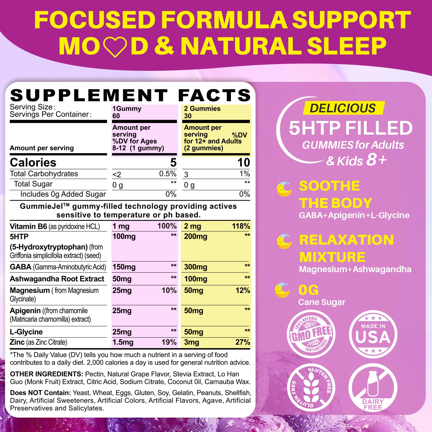 Foto 3 pulgar | Suplemento De Gomitas Lilicare 5htp 200 Mg Con Glicinato De Magnesio - Venta Internacional.