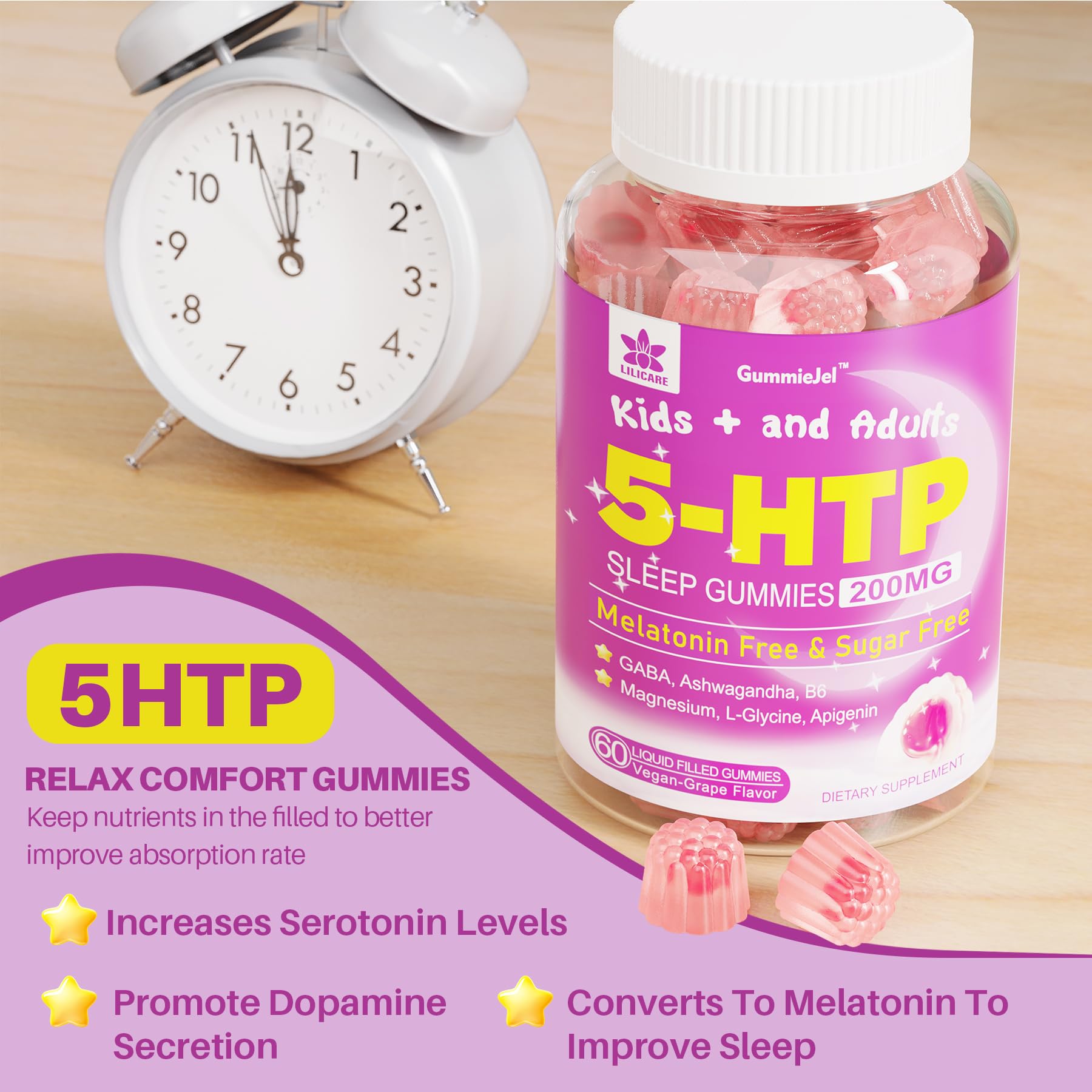 Foto 4 pulgar | Suplemento De Gomitas Lilicare 5htp 200 Mg Con Glicinato De Magnesio - Venta Internacional.