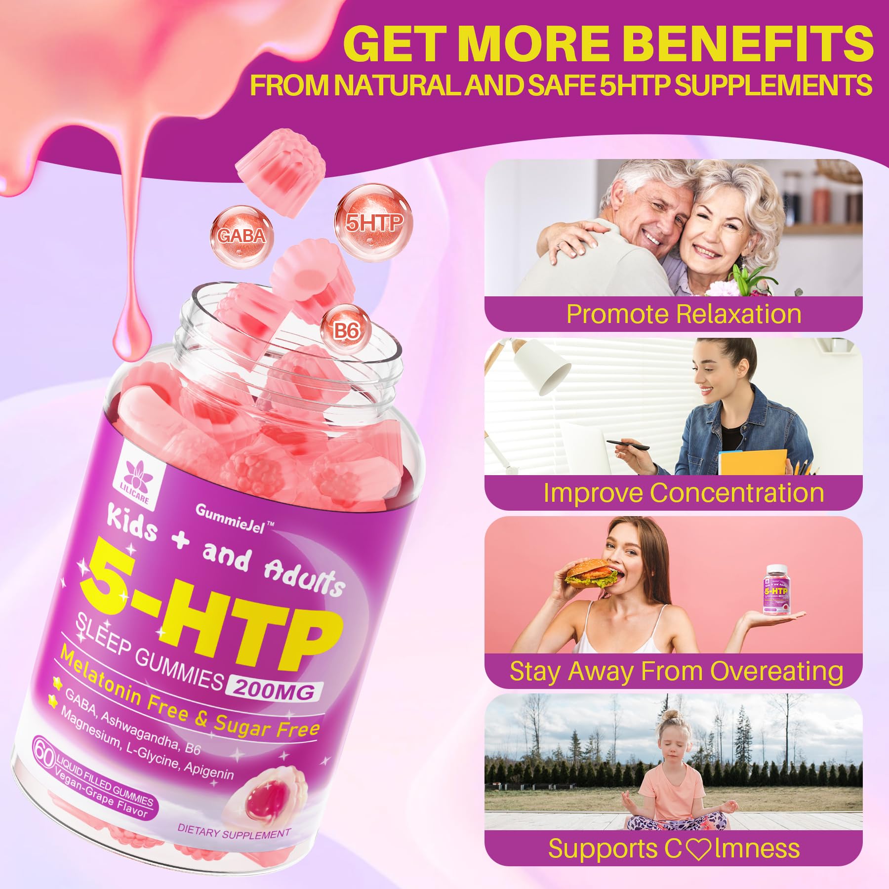 Foto 6 pulgar | Suplemento De Gomitas Lilicare 5htp 200 Mg Con Glicinato De Magnesio - Venta Internacional.