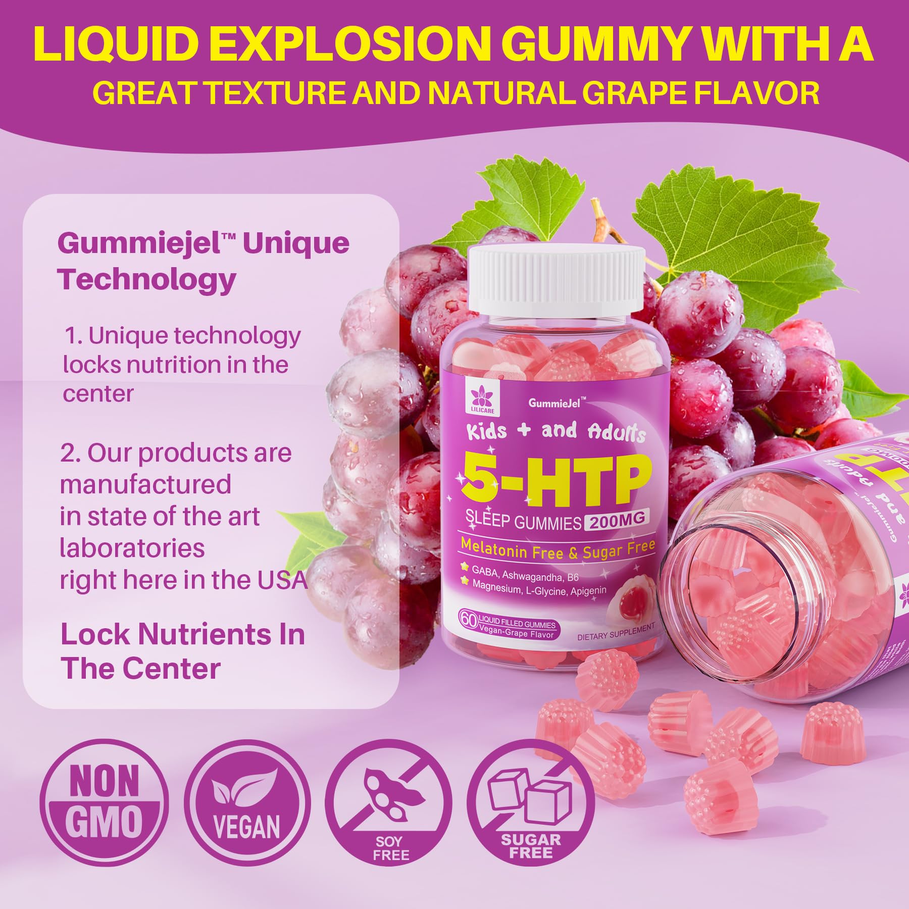 Foto 6 | Suplemento De Gomitas Lilicare 5htp 200 Mg Con Glicinato De Magnesio - Venta Internacional.