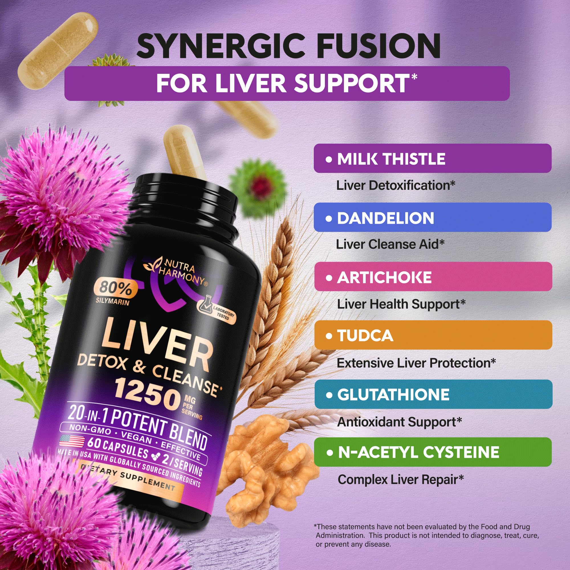 Foto 4 pulgar | Suplemento Para La Limpieza Del Hígado Nutraharmony Milk Thistle 60 Cápsulas - Venta Internacional.