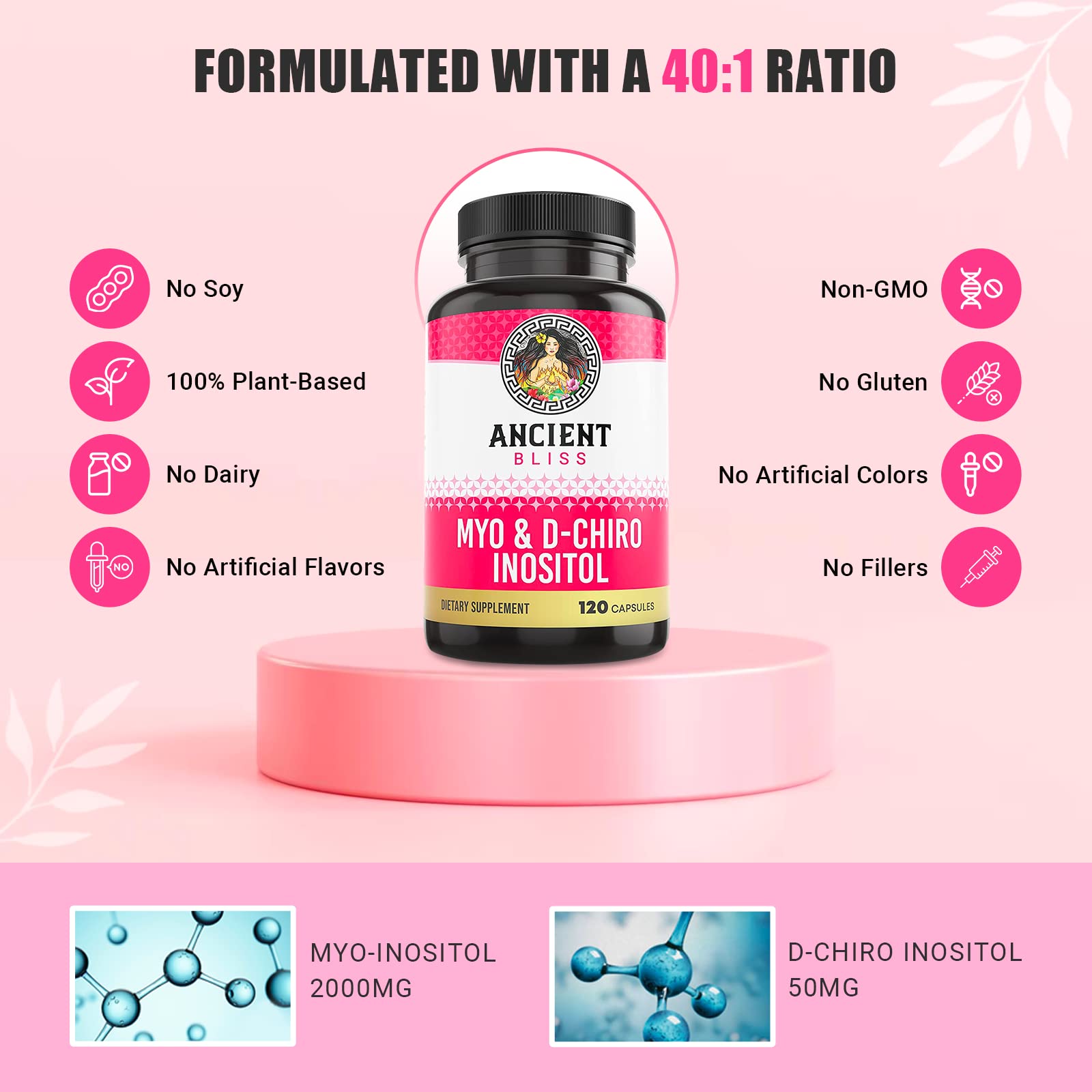 Foto 4 pulgar | Suplemento Ancient Bliss Myo & D-chiro Inositol 2050 Mg 120 Cápsulas - Venta Internacional.