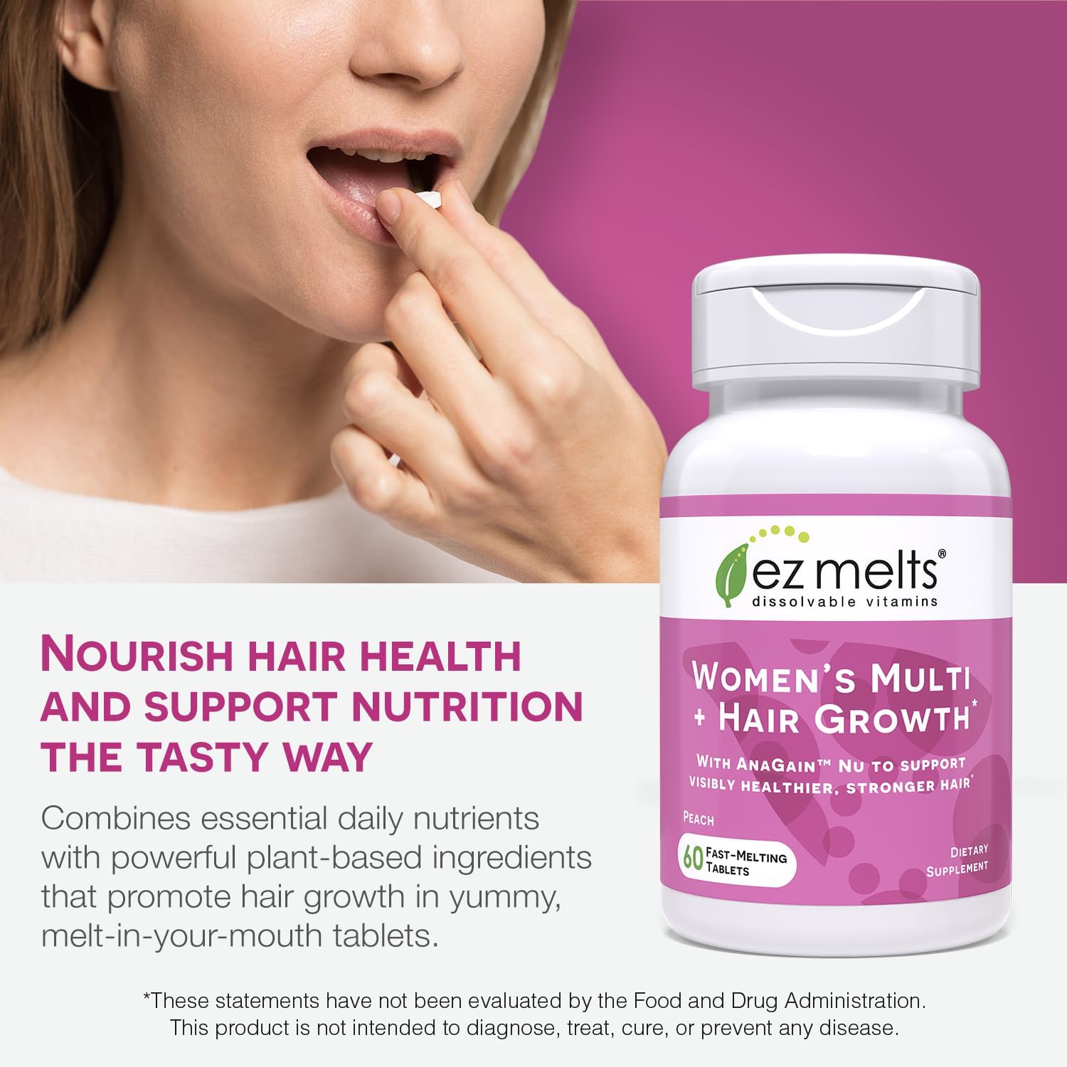 Foto 7 pulgar | Suplemento Multivitamínico Soluble Para Mujeres Ez Melts Para El Crecimiento Del Cabello - Venta Internacional.