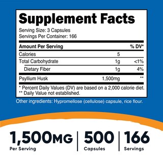 Foto 2 | Suplemento Nutricost Psyllium Husk 1500 Mg 500 Cápsulas X2 - Venta Internacional.
