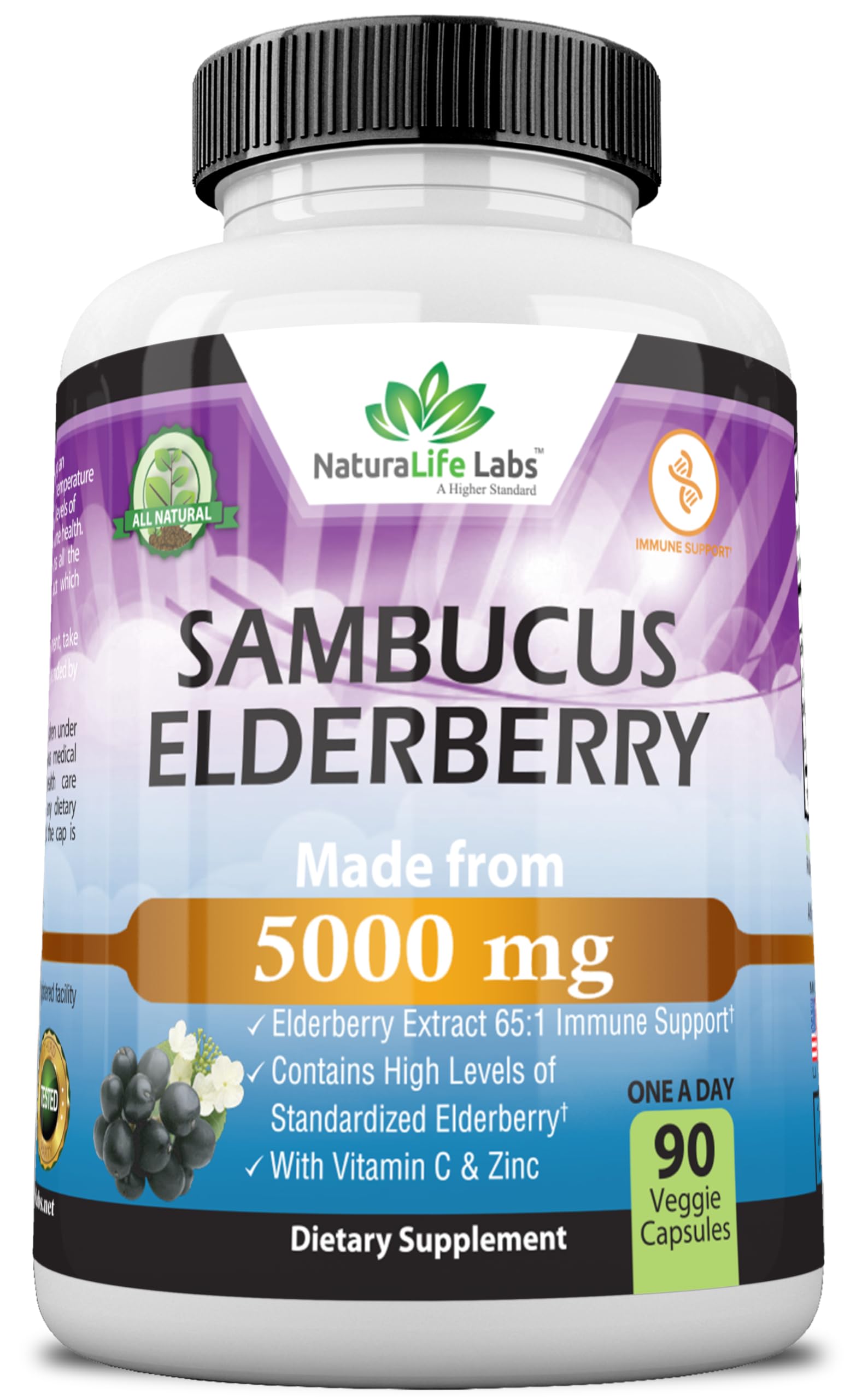 Foto 1 | Suplemento Naturalife Labs Sambucus Elderberry De 5000 Mg Con Vitamina C Y Zinc  90 Cápsulas Vegetarianas - Ven