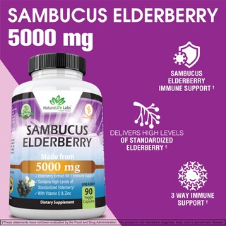 Foto 2 | Suplemento Naturalife Labs Sambucus Elderberry De 5000 Mg Con Vitamina C Y Zinc 90 Cápsulas Vegetarianas - Ven