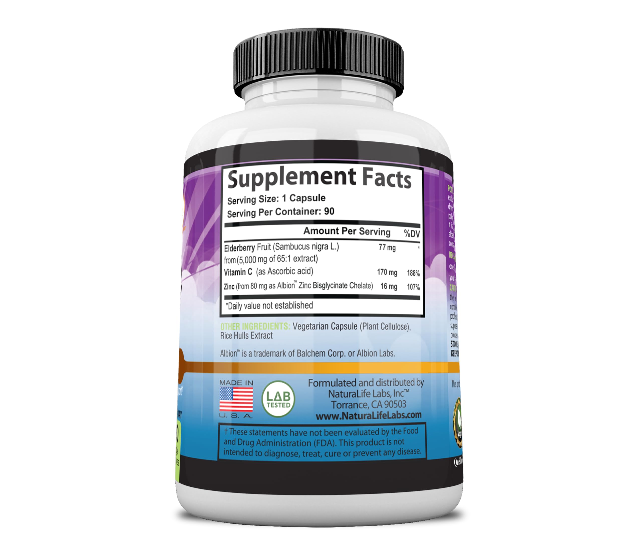 Foto 3 | Suplemento Naturalife Labs Sambucus Elderberry De 5000 Mg Con Vitamina C Y Zinc  90 Cápsulas Vegetarianas - Ven