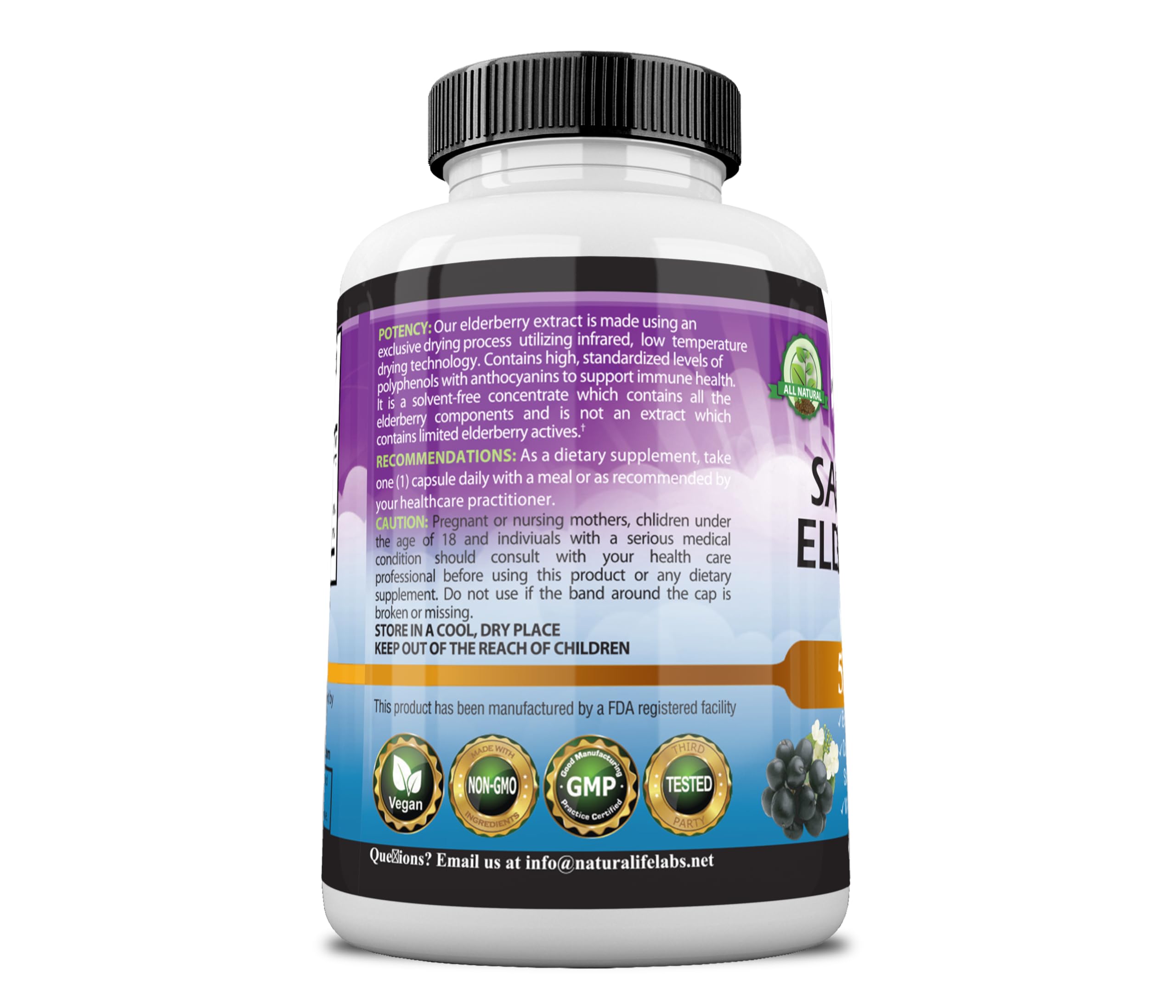 Foto 4 | Suplemento Naturalife Labs Sambucus Elderberry De 5000 Mg Con Vitamina C Y Zinc  90 Cápsulas Vegetarianas - Ven