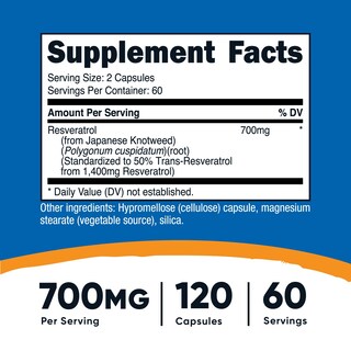 Foto 2 | Suplemento Nutricost Resveratrol 700 Mg 120 Cápsulas Vegetales - Venta Internacional.
