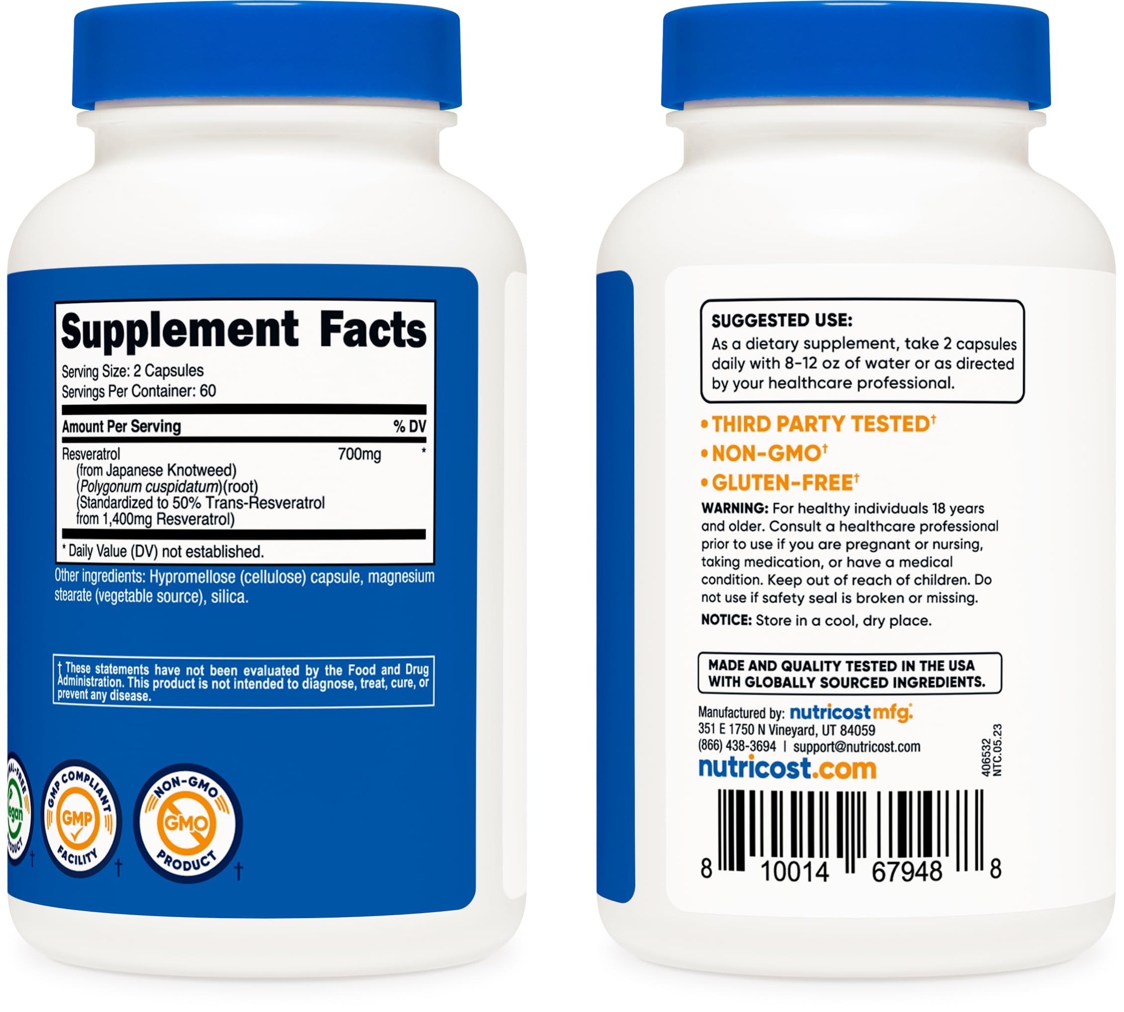 Foto 5 pulgar | Suplemento Nutricost Resveratrol 700 Mg 120 Cápsulas Vegetales - Venta Internacional.
