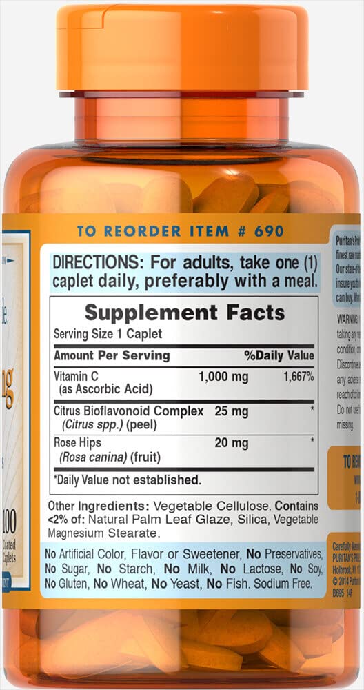 Foto 3 pulgar | Suplemento Puritan's Pride De Vitamina C 1000 Mg 100 Comprimidos - Venta Internacional.
