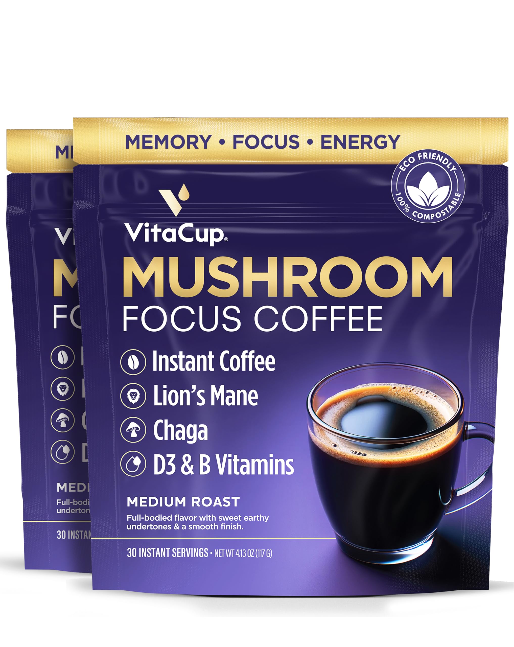 Foto 1 | Café Instantáneo Vitacup Focus Mushroom  60 Porciones  2 Bolsas - Venta Internacional.