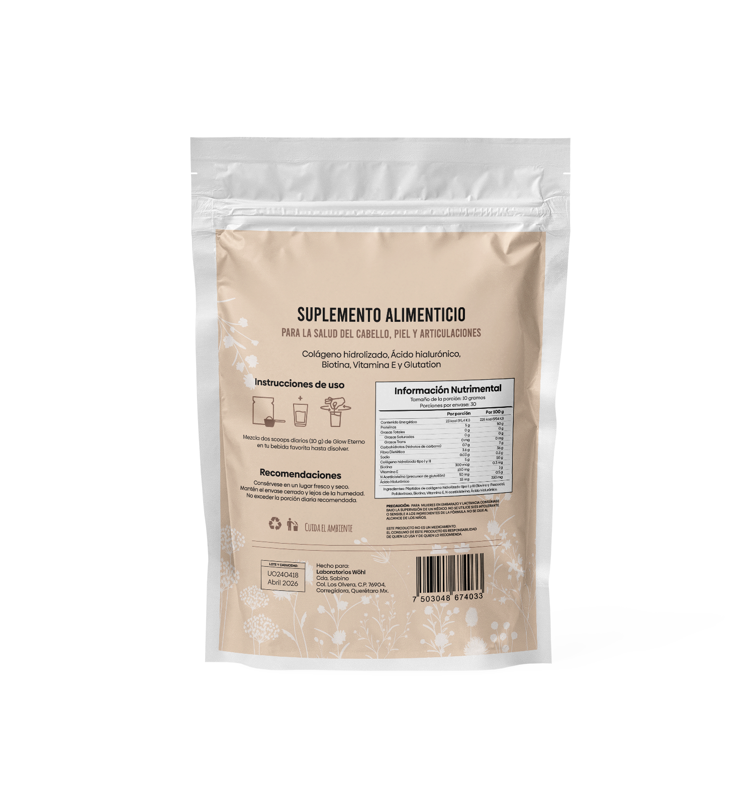 Foto 2 | Colágeno Hidrolizado Glow Eterno Laboratorios Wöhl 300 g