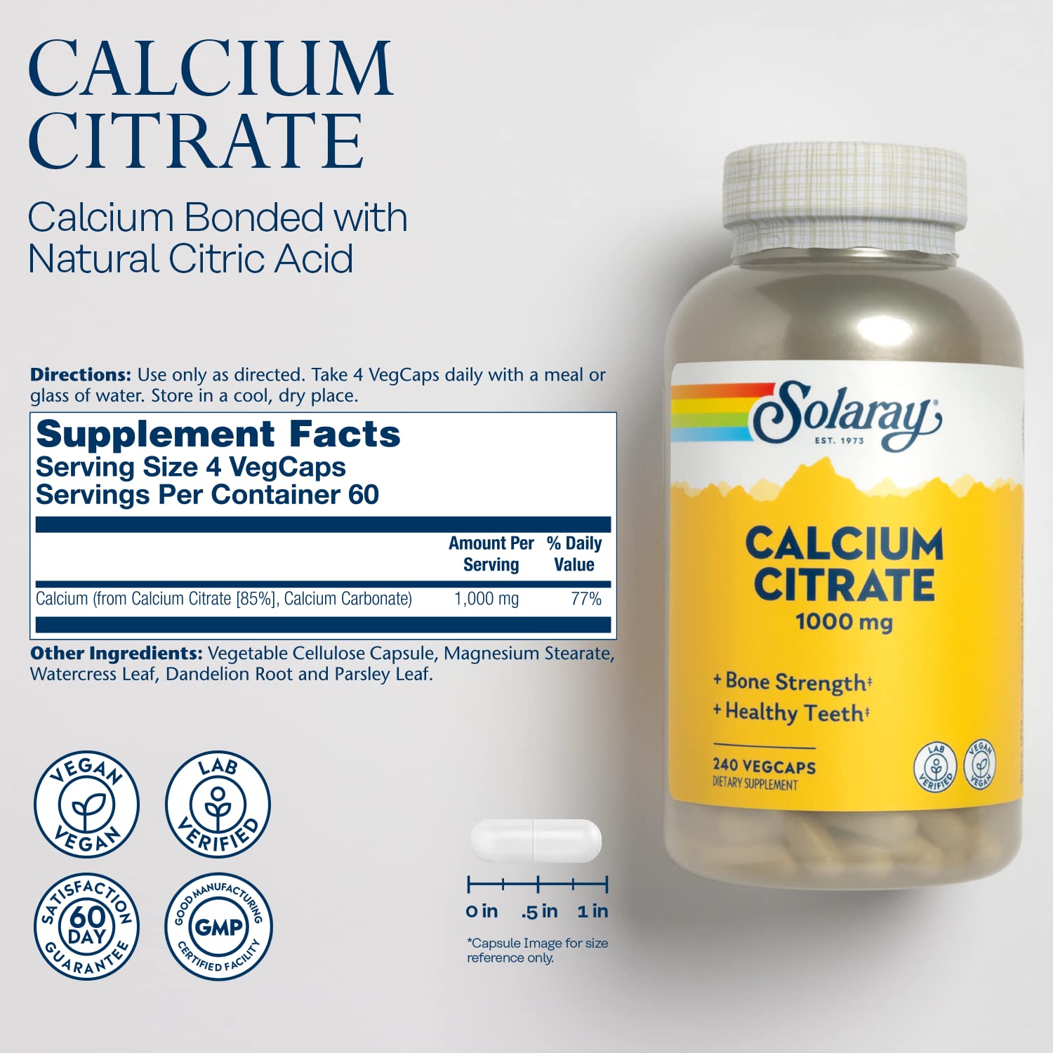 Foto 3 pulgar | Venta Internacional - Suplemento de Calcio Solaray Citrato de Calcio 1000 mg 240 Vegcap