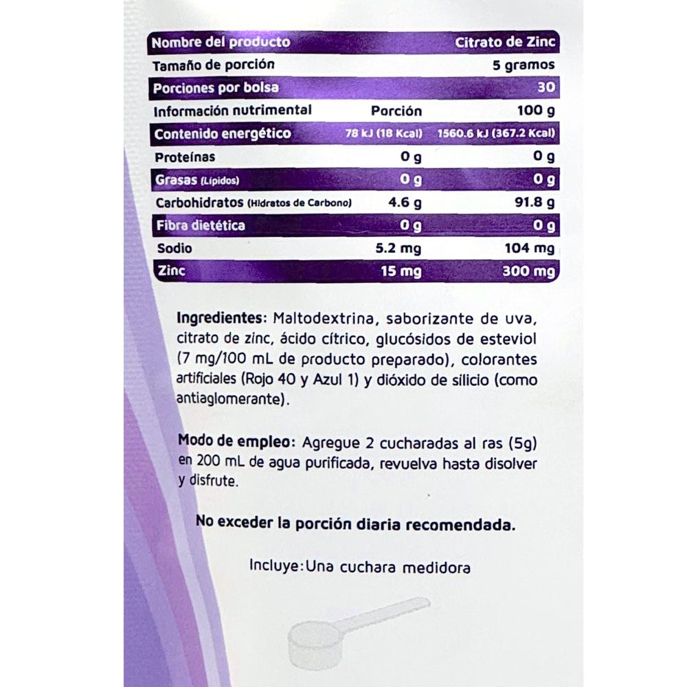 Foto 3 pulgar | Citrato de Zinc Vidanat 150 G Sabor Uva
