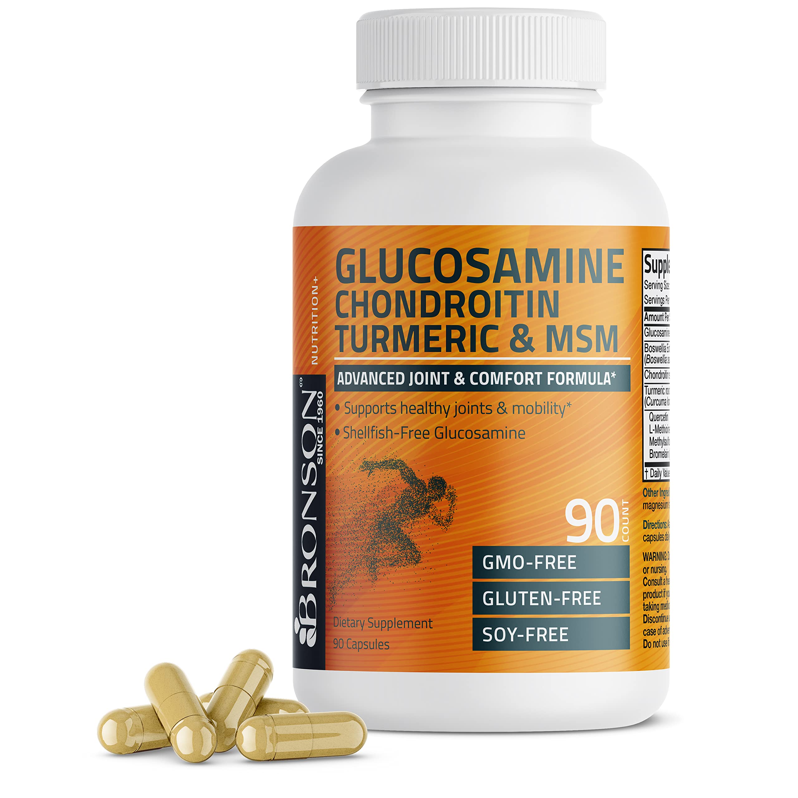 Foto 2 pulgar | Venta Internacional - Suplemento Bronson: Glucosamina, Condroitina, Cúrcuma Y Msm 90