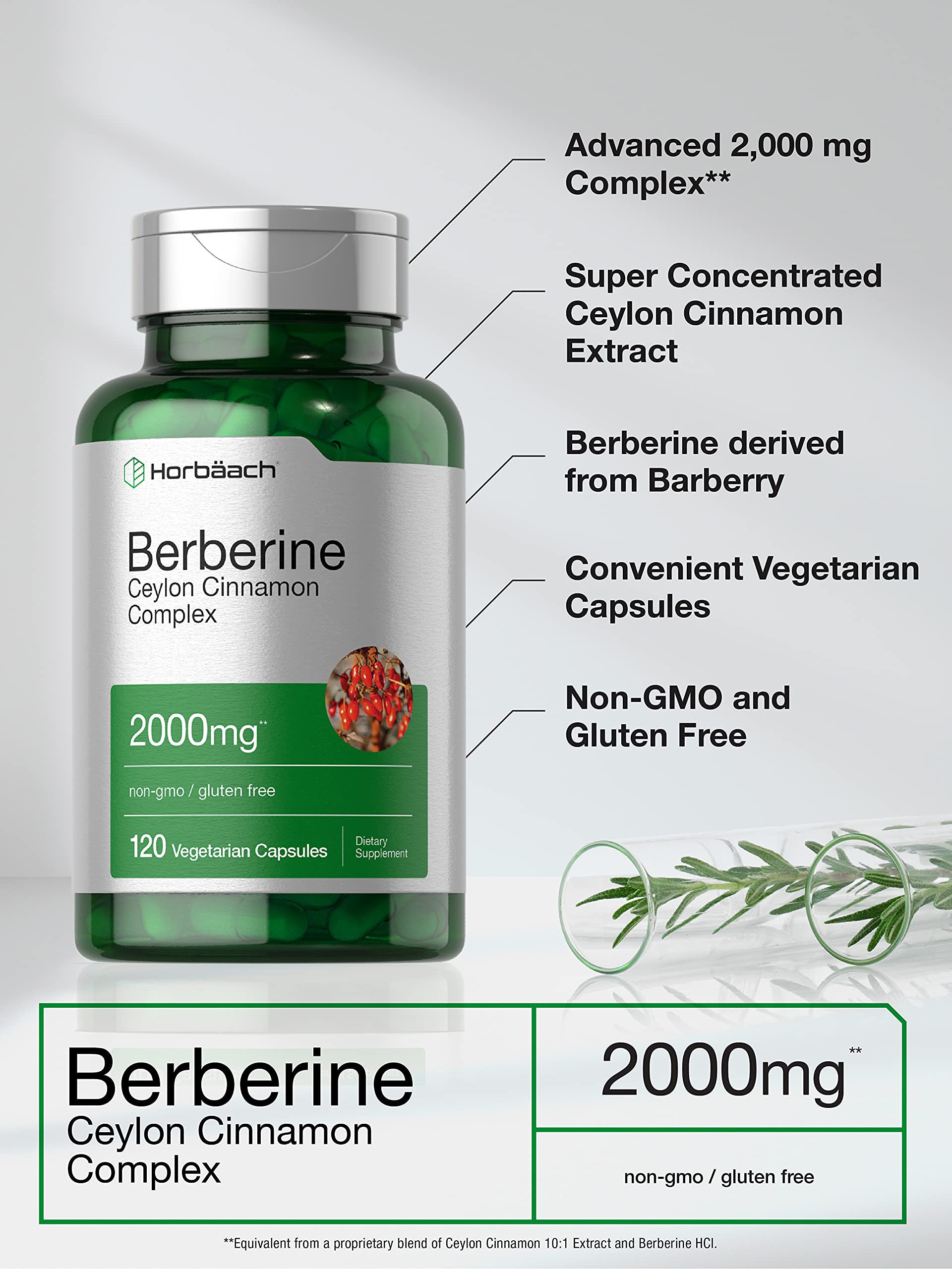 Foto 4 pulgar | Venta Internacional - Suplemento Horbäach Berberine Plus Ceilán Canela 2000 Mg