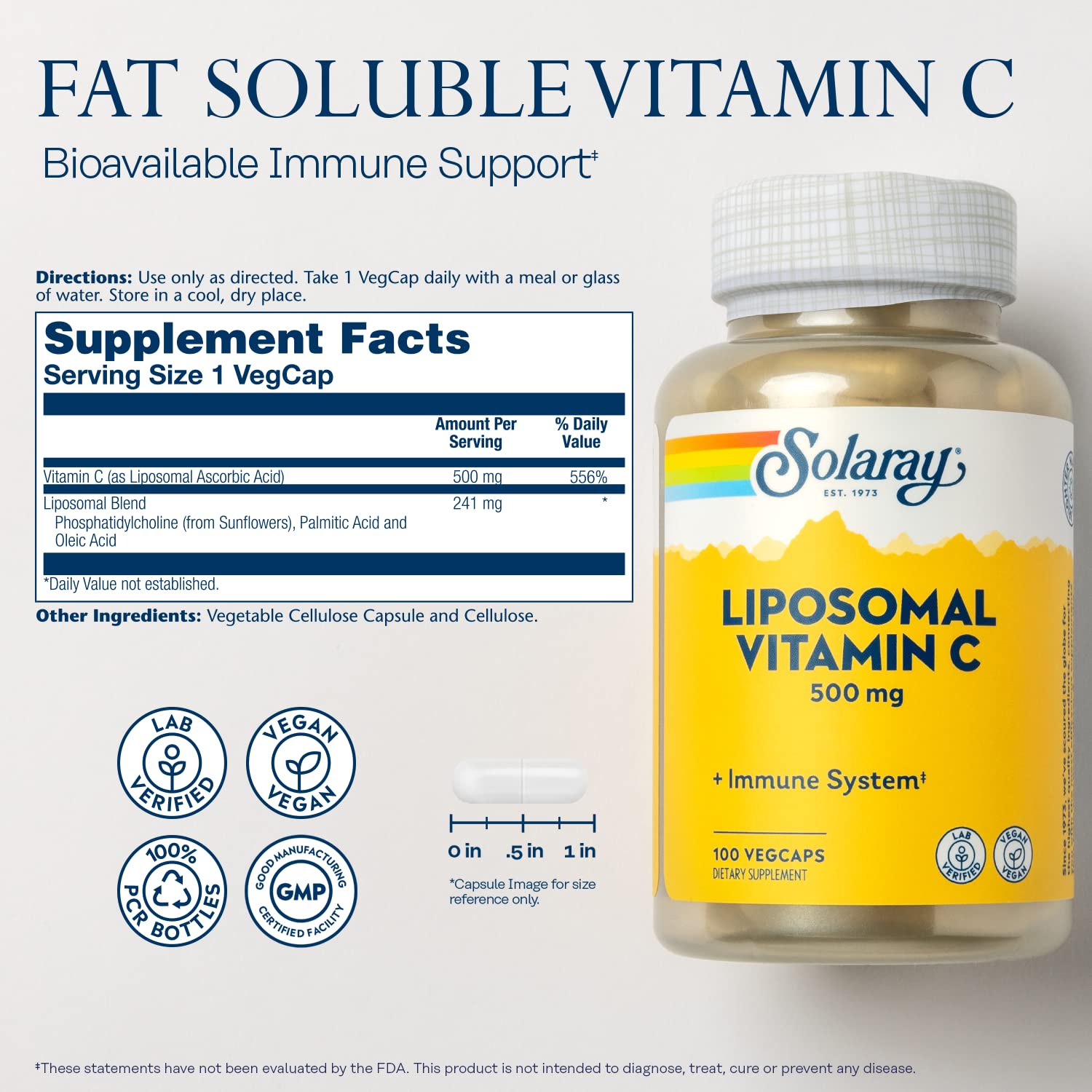 Foto 3 pulgar | Venta Internacional - Suplemento Solaray De Vitamina C Liposomal, 500 Mg, 100 Cápsulas Vegetales