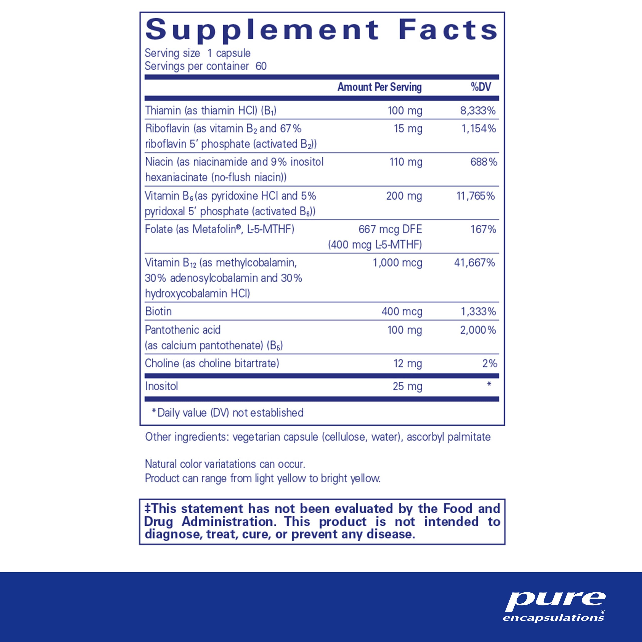 Foto 3 pulgar | Venta Internacional - Suplemento De Vitamina B6 Del Complejo Pure Encapsulations, 60 Cápsulas