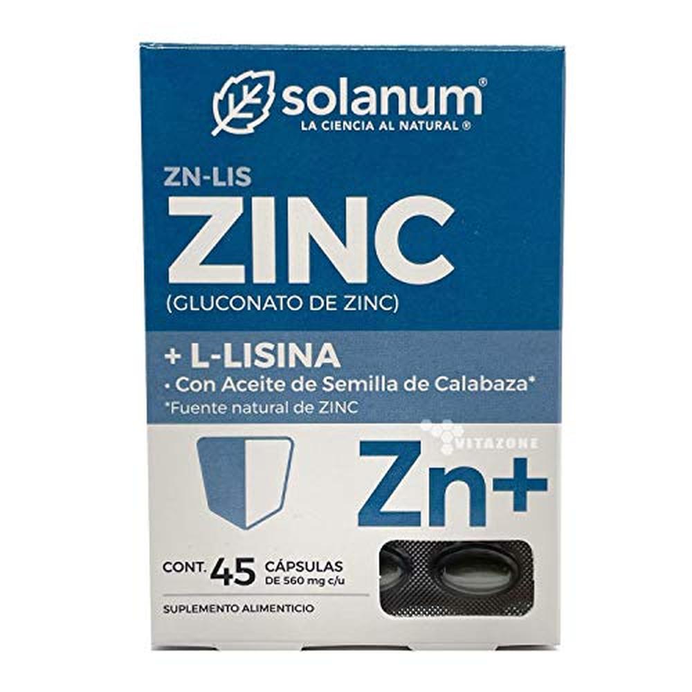 Foto 2 pulgar | Solanum Suplemento Alimenticio Gluconato De Zinc Y Lisina - 45 Cápsulas