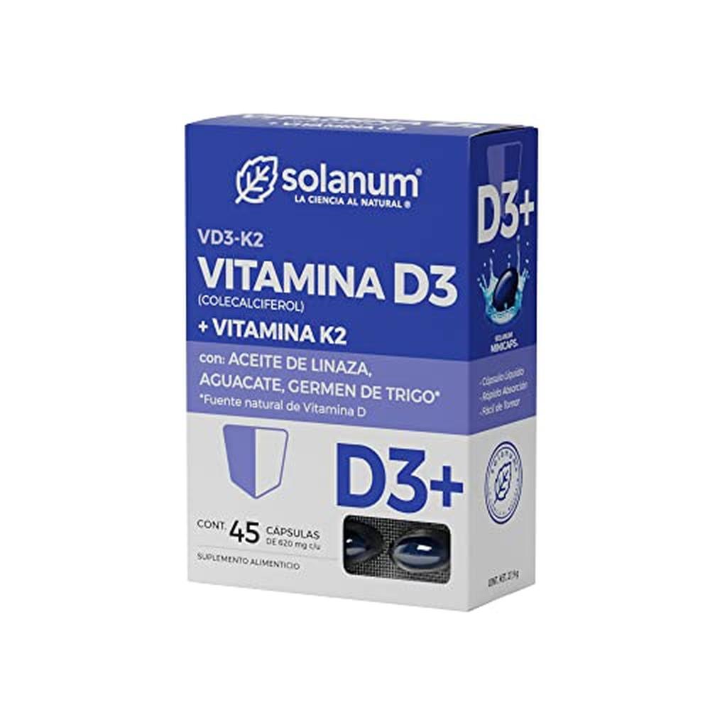 Foto 2 pulgar | Solanum Suplemento Alimenticio Vitamina D3 + Vitamina K2 45 Cápsulas